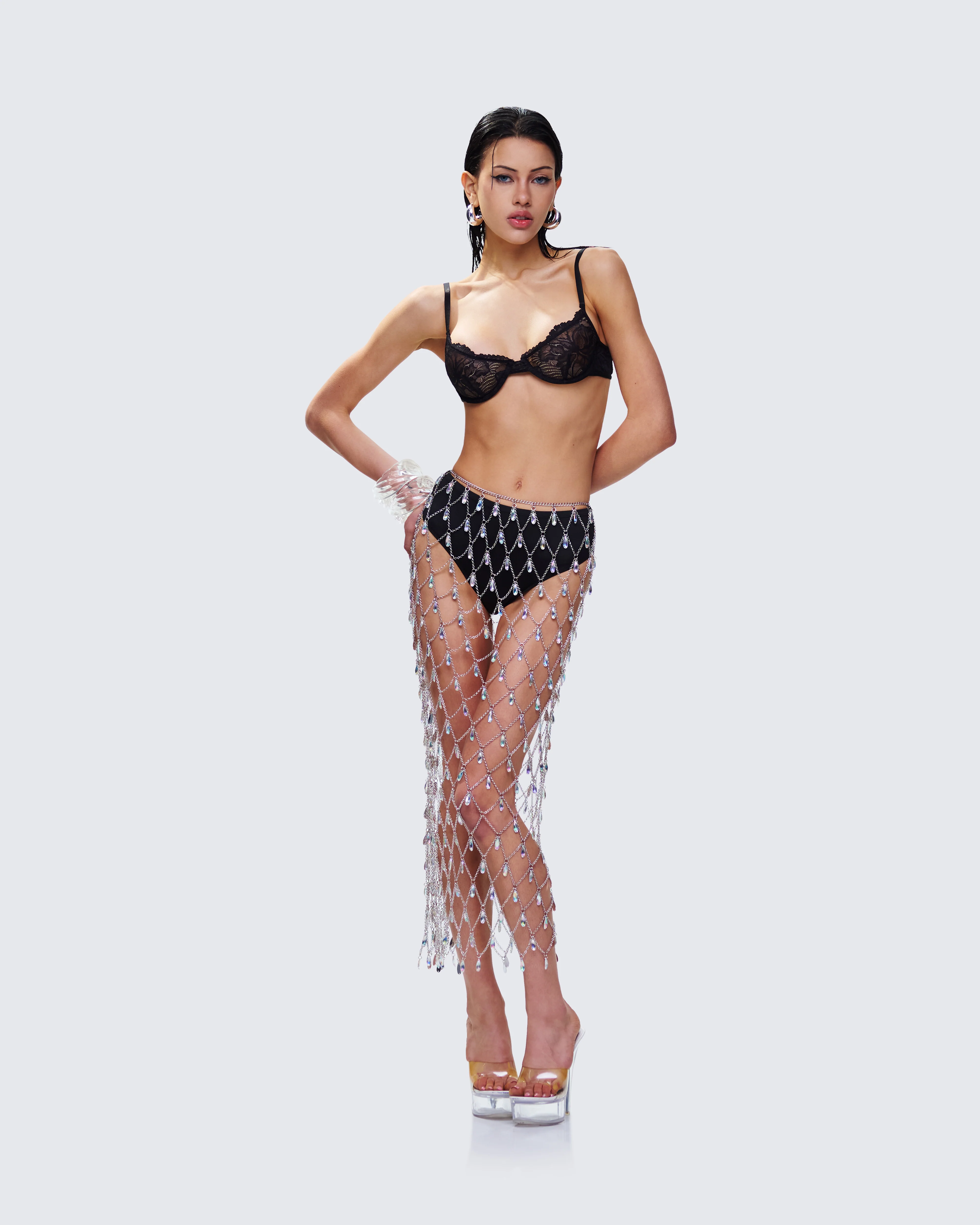 Jovita Silver Rhinestone Chain Midi Skirt - Image 7