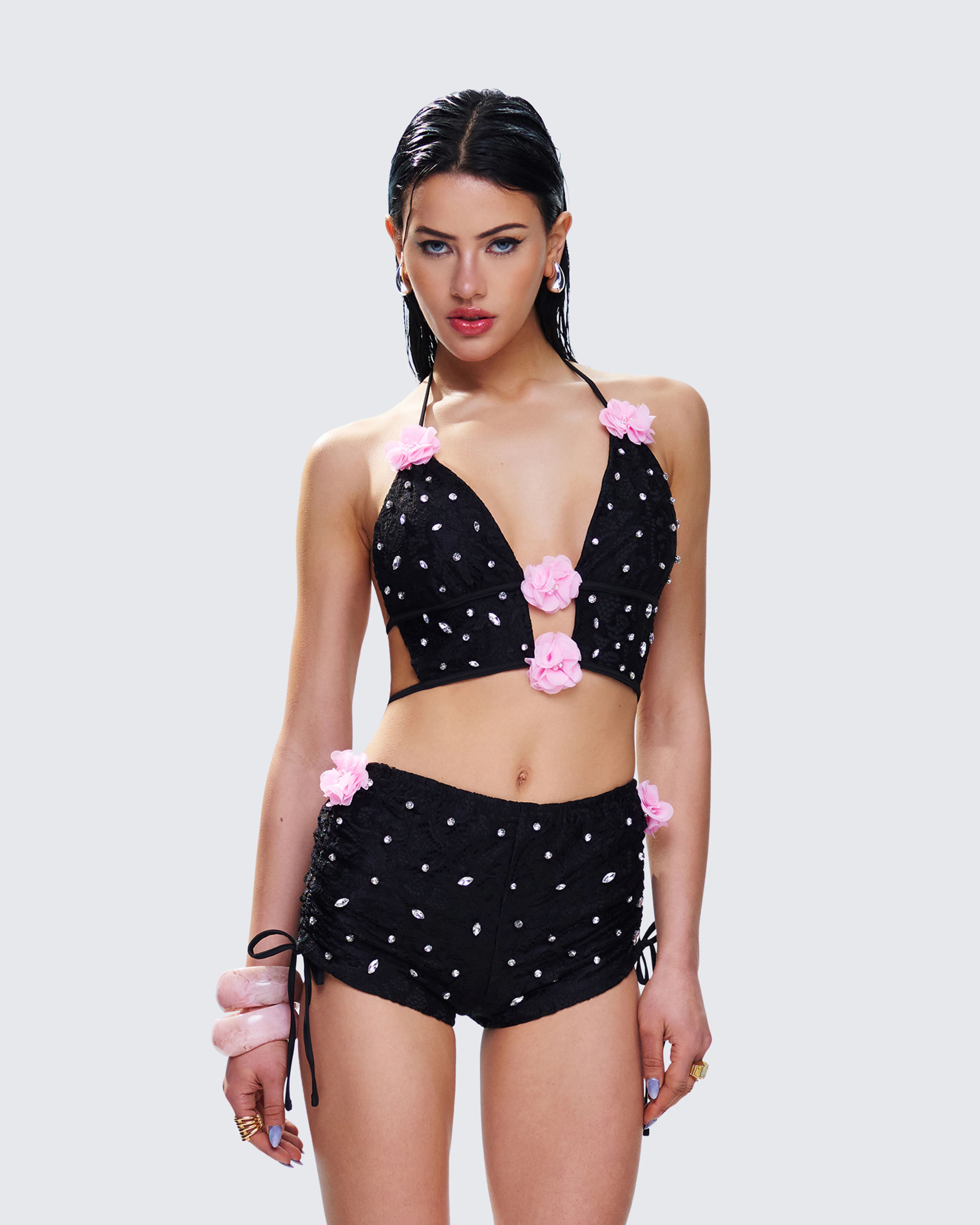 Julissa Black Hand Beaded Rhinestone Top - Image 6