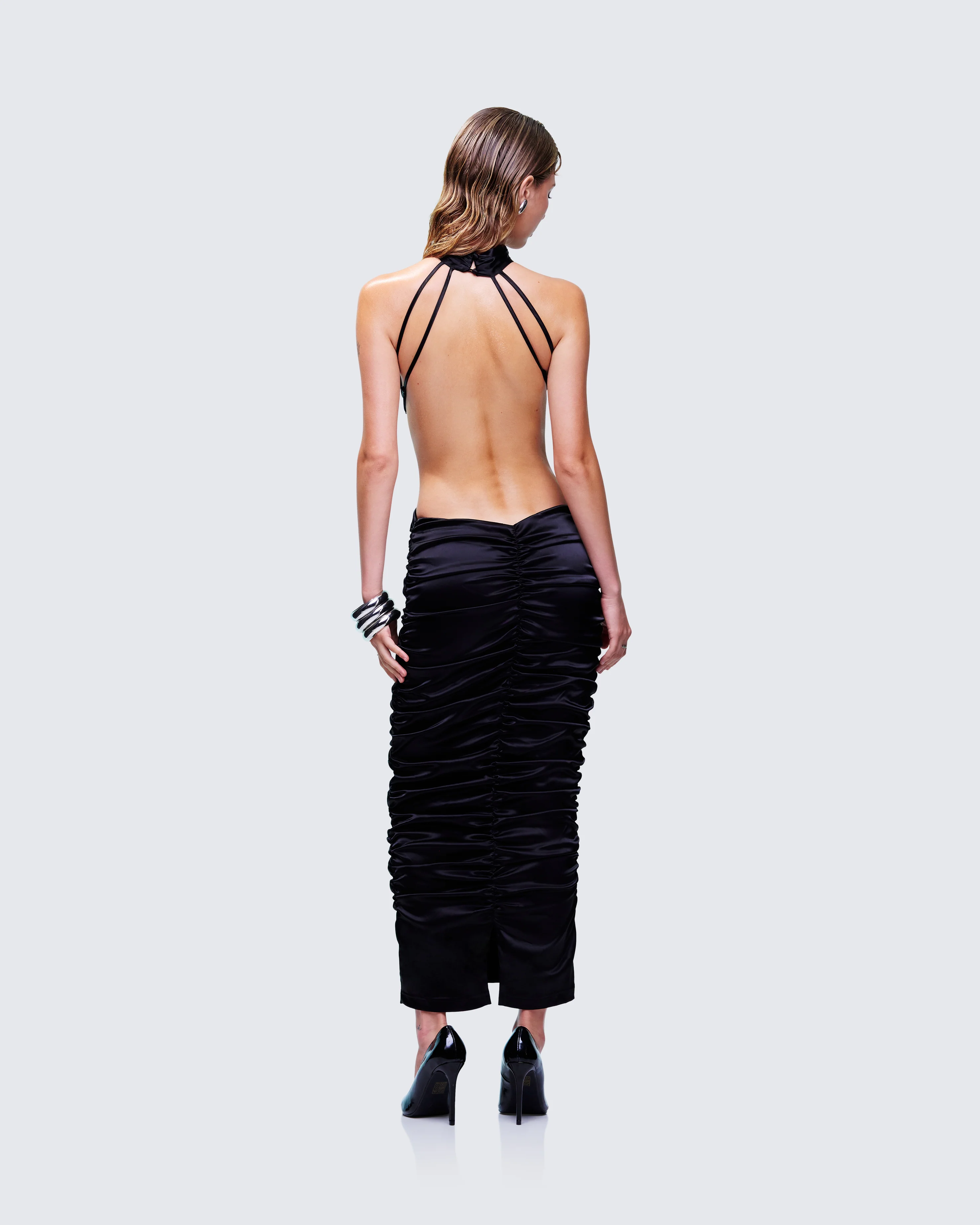 Junia Black Ruched Midi Dress - Image 5