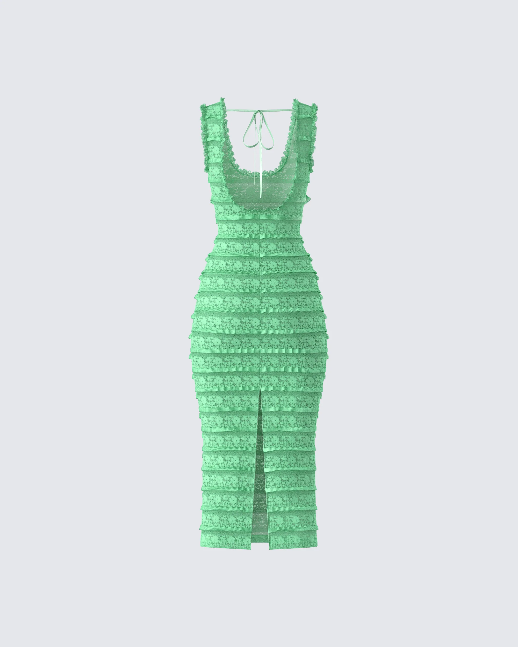 Kairi Green Ruffle Trim Midi Dress - Image 3