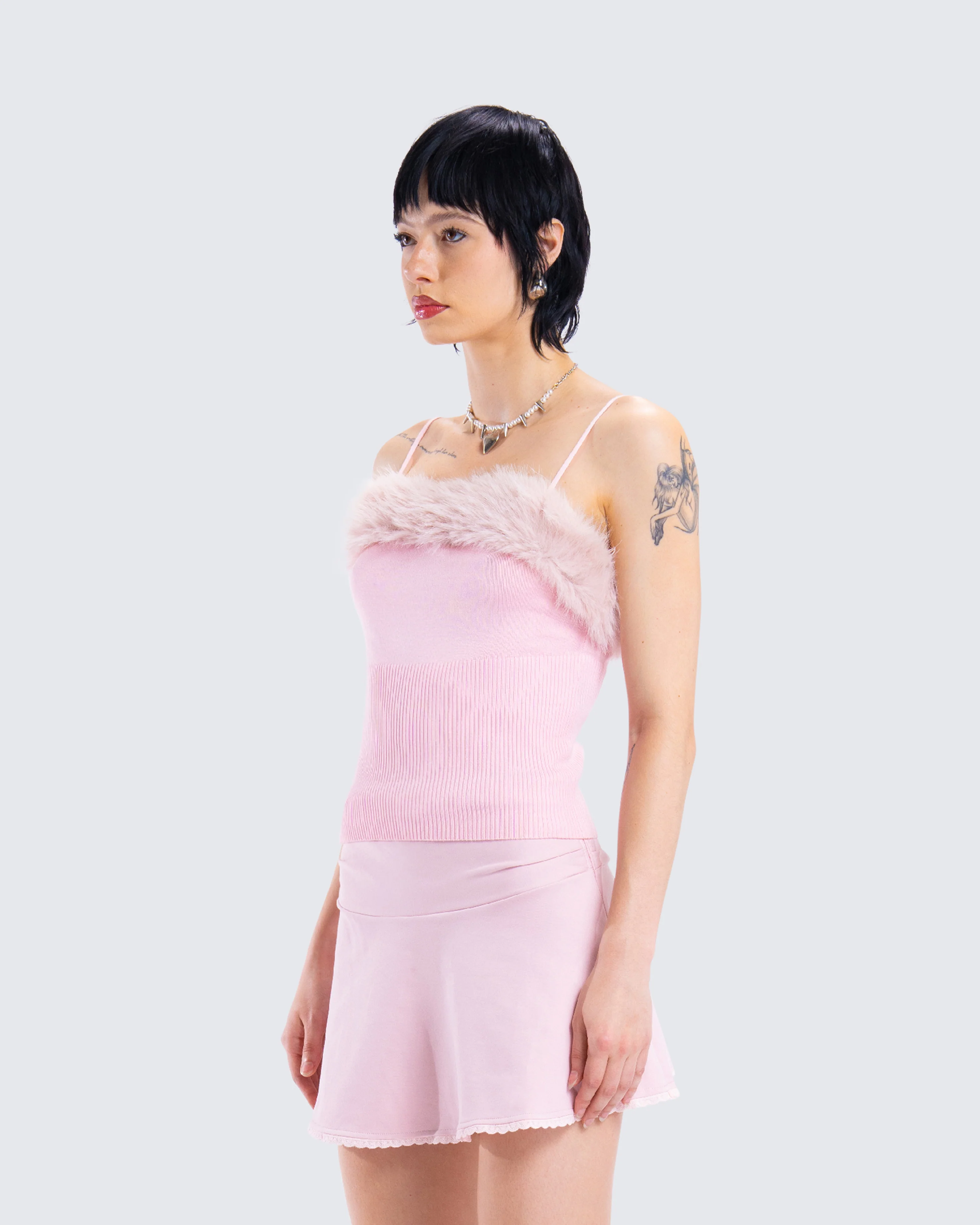 Karlissa Pink Fur Trim Cami Top - Image 5