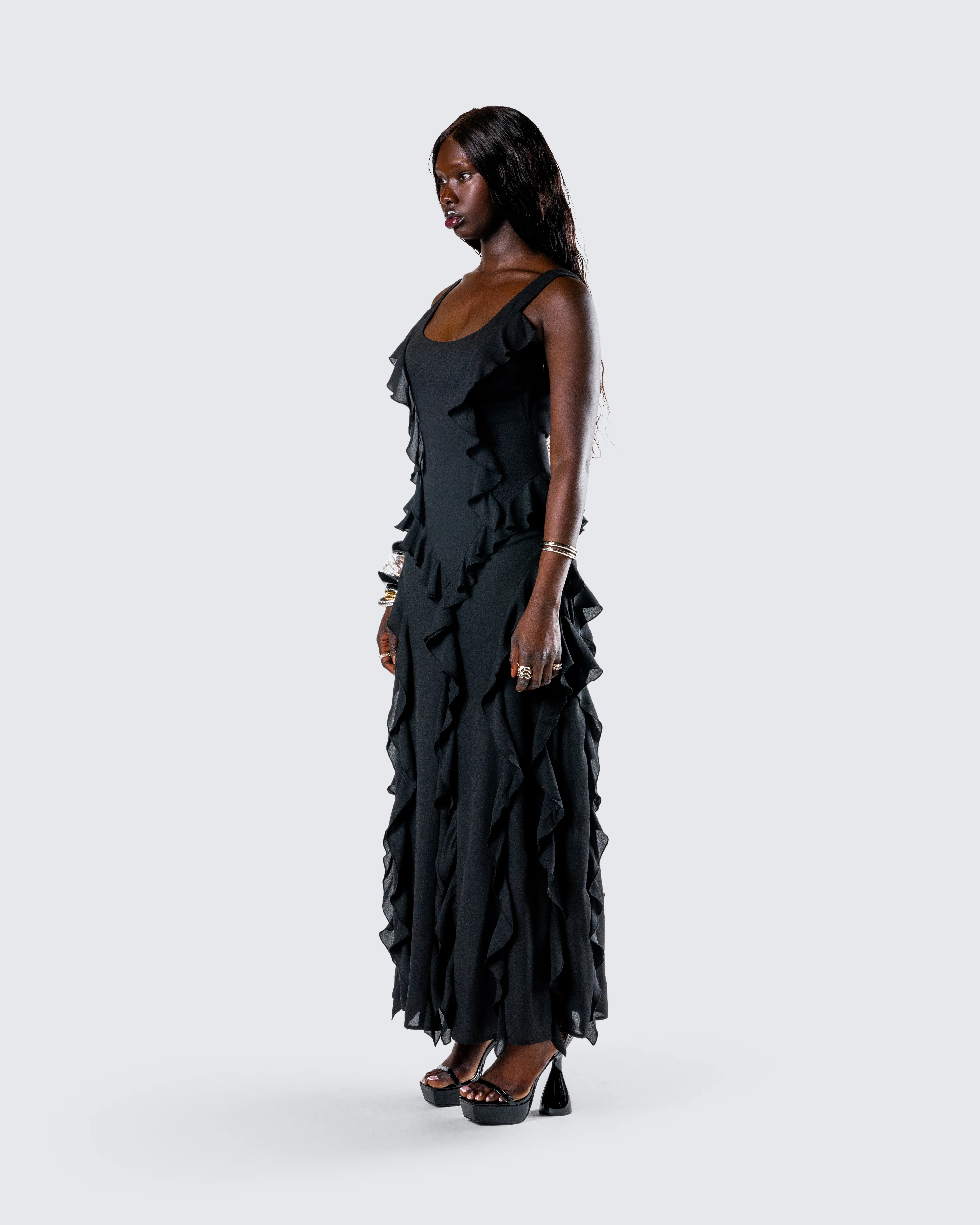 Katelyn Black Ruffle Maxi Dress - Image 5