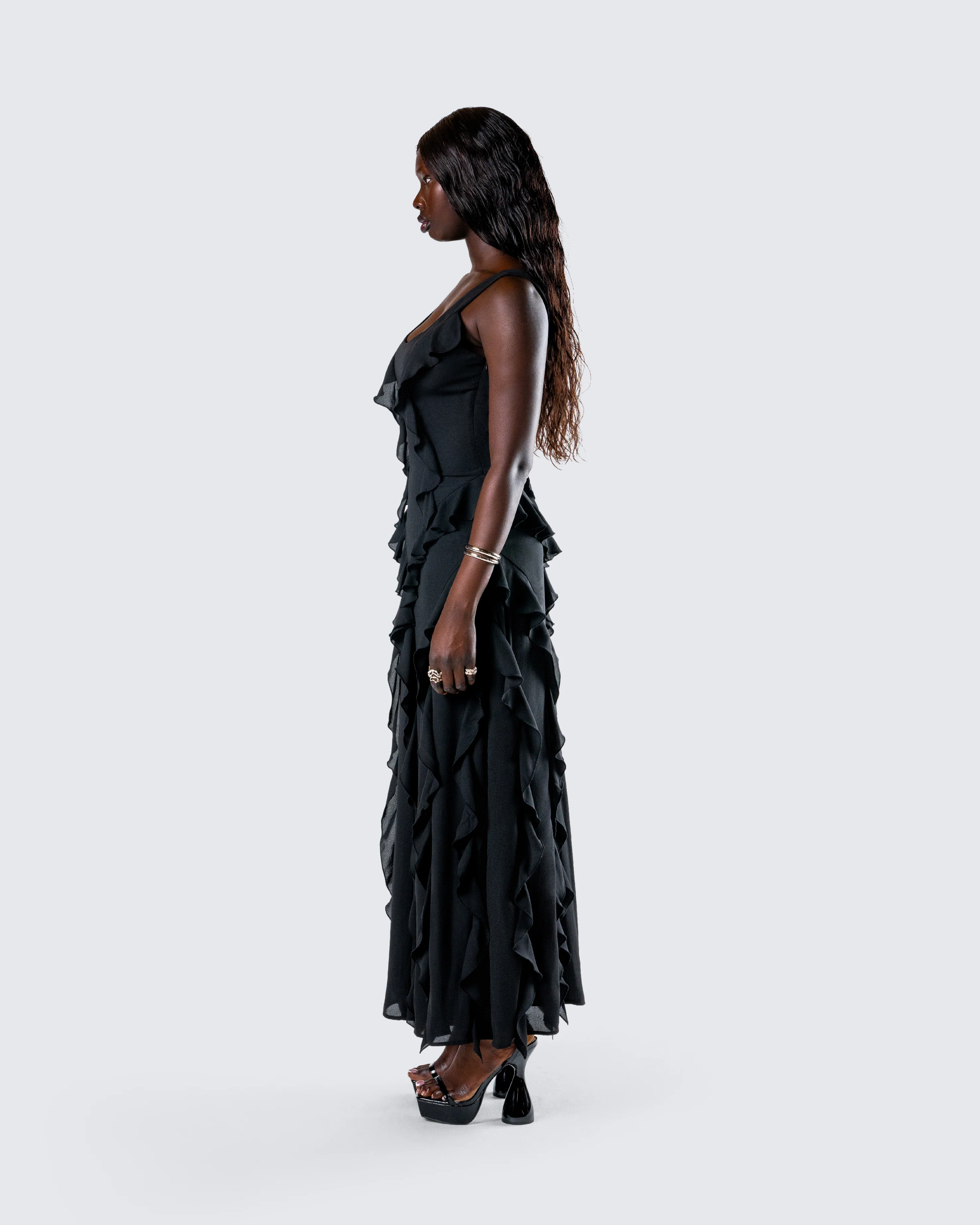 Katelyn Black Ruffle Maxi Dress - Image 6