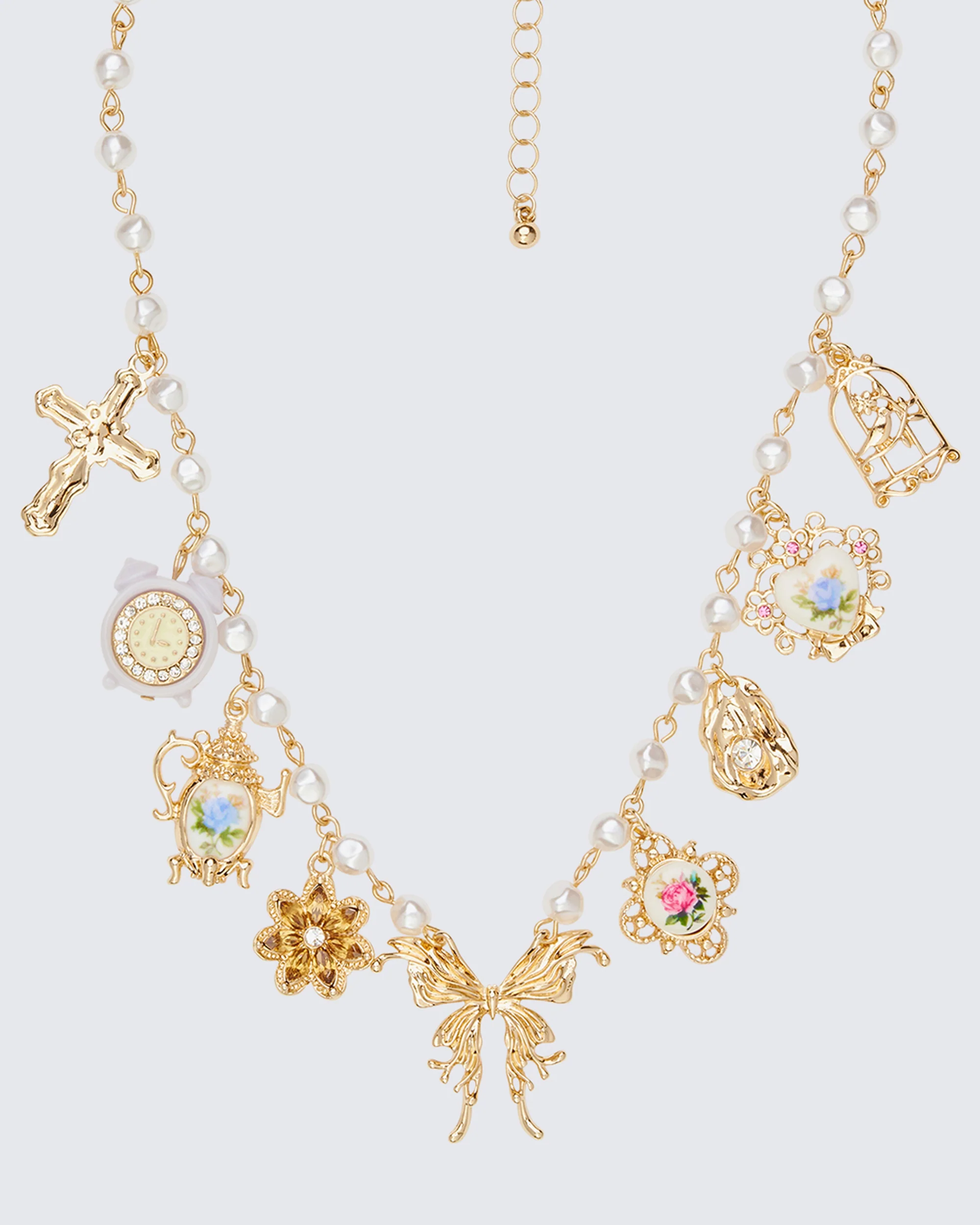Kathleen Gold Multi Charm Pearl Necklace - Image 2