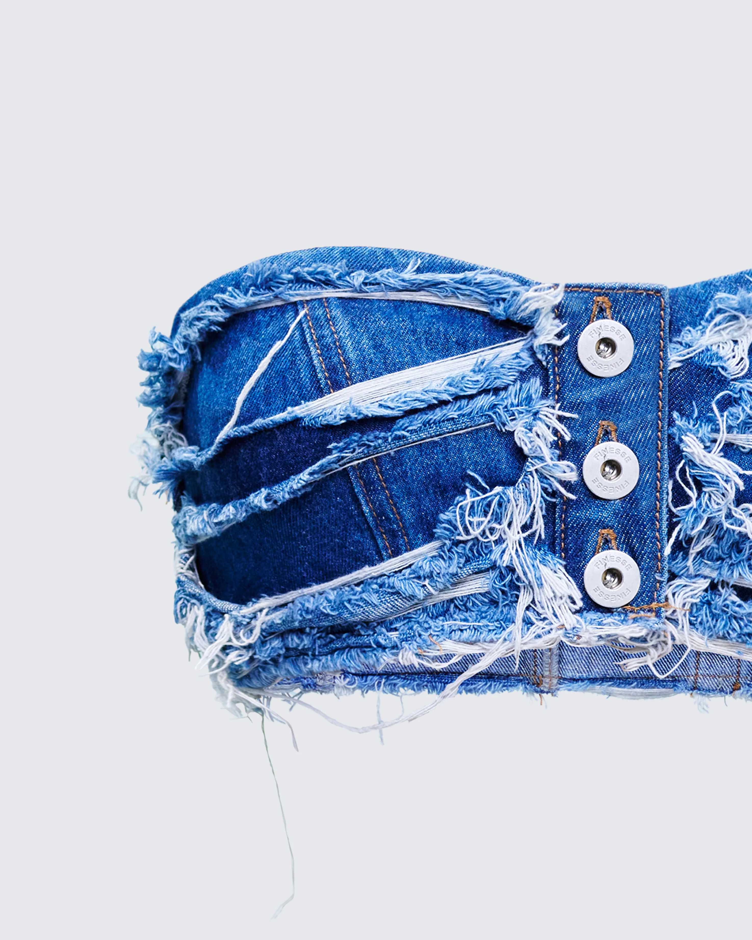 Katria Blue Frayed Denim Bandeau Top - Image 6