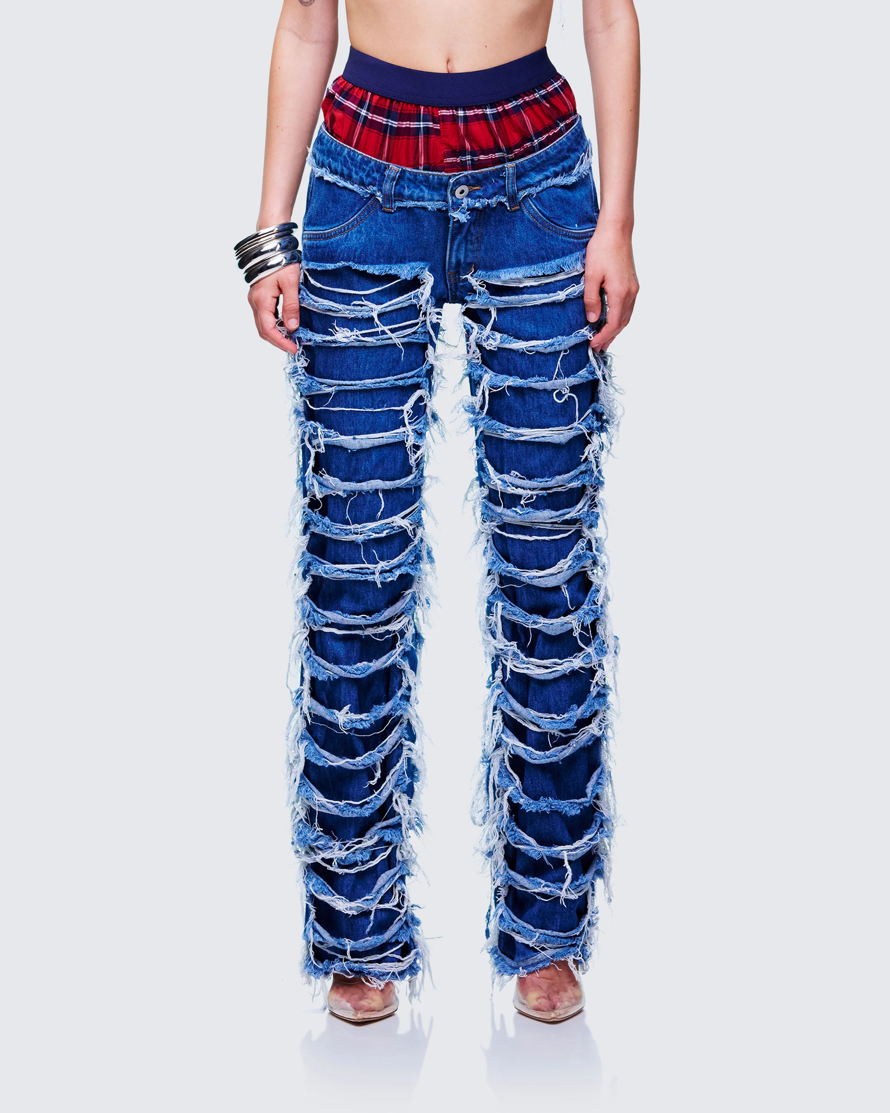 Katria Blue Frayed Denim Boxer Jean - Image 2