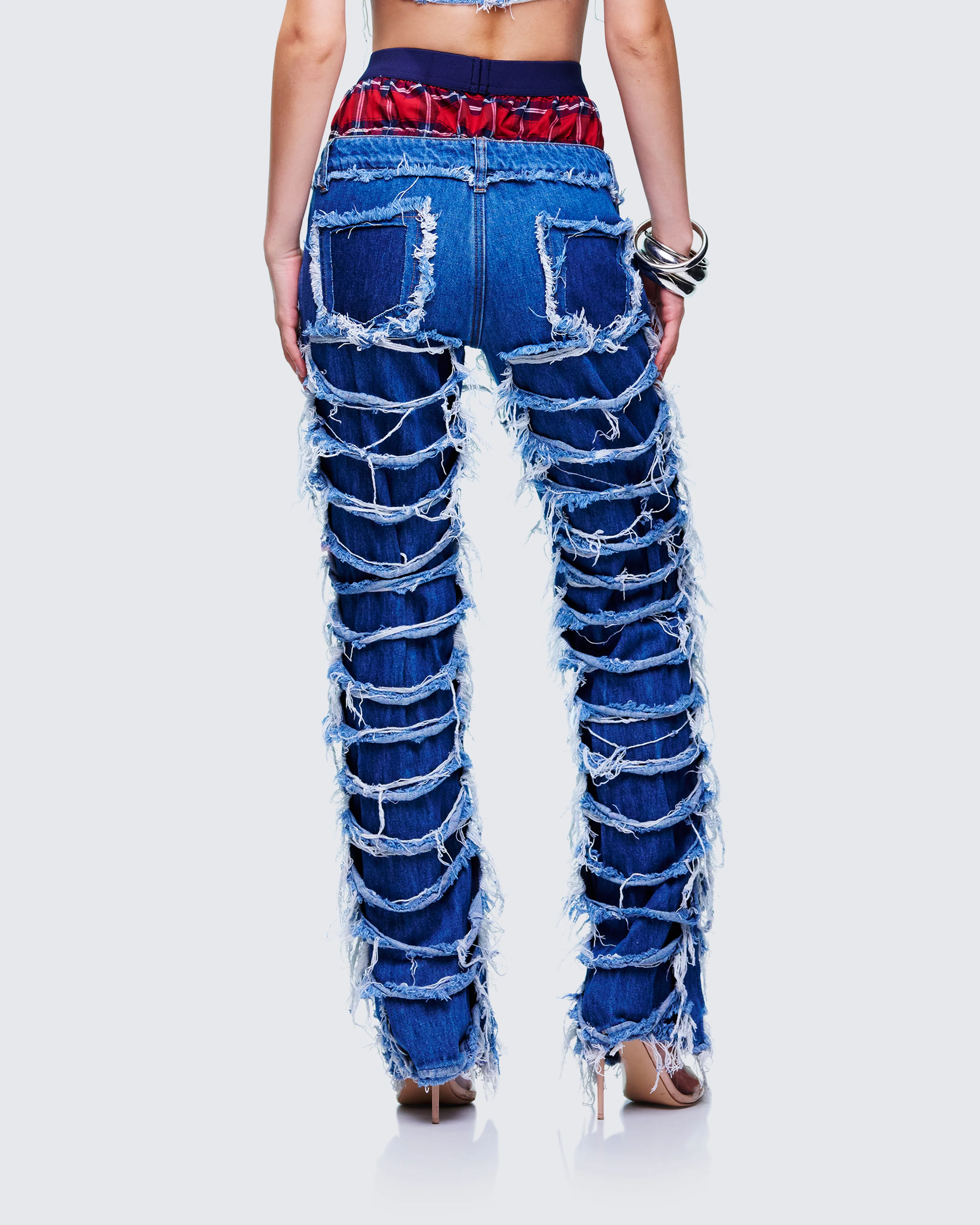 Katria Blue Frayed Denim Boxer Jean - Image 4