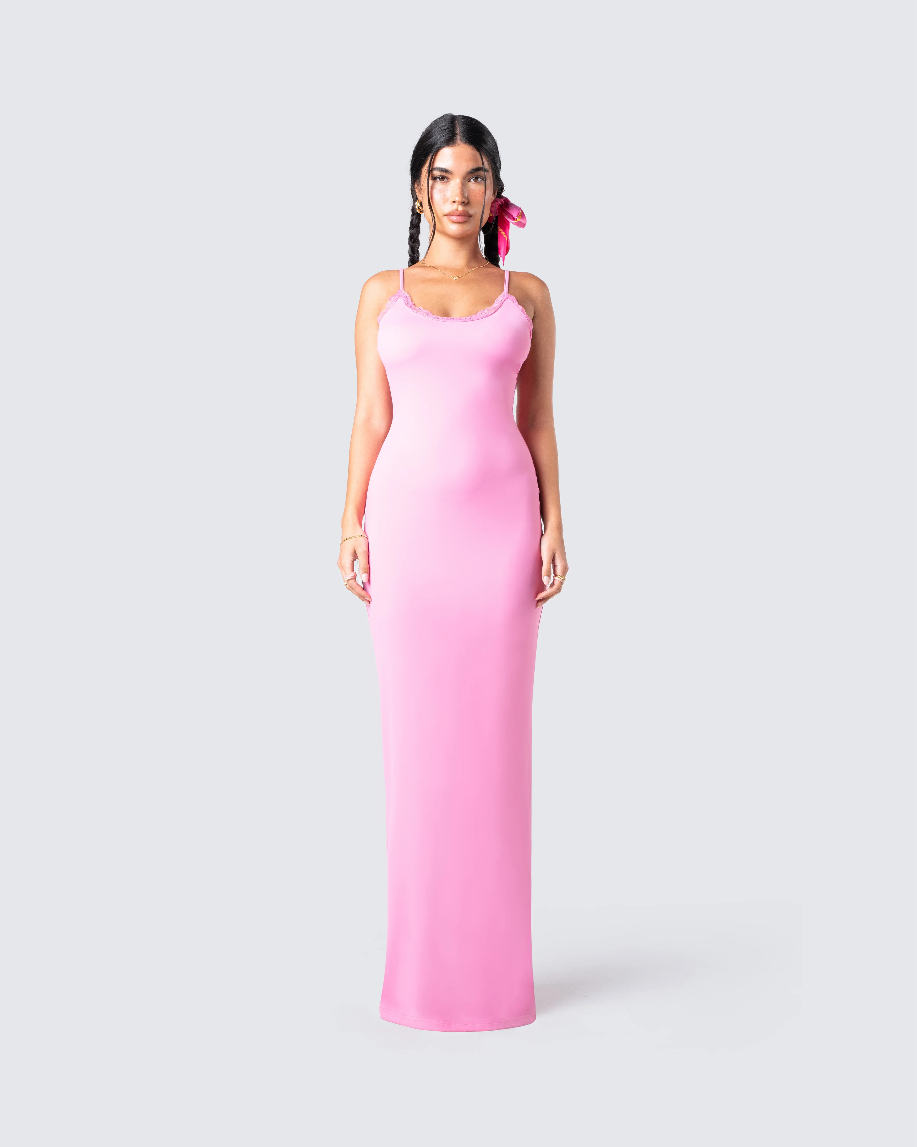 Kayla Pink Fitted Maxi Dress - Image 4