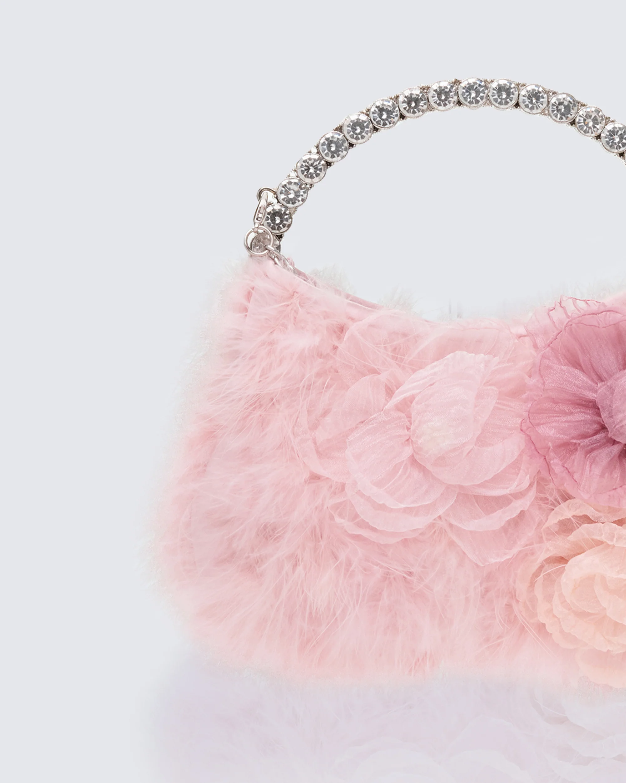 Keely Pink Feather Corsage Bag With Diamante Handle - Image 3
