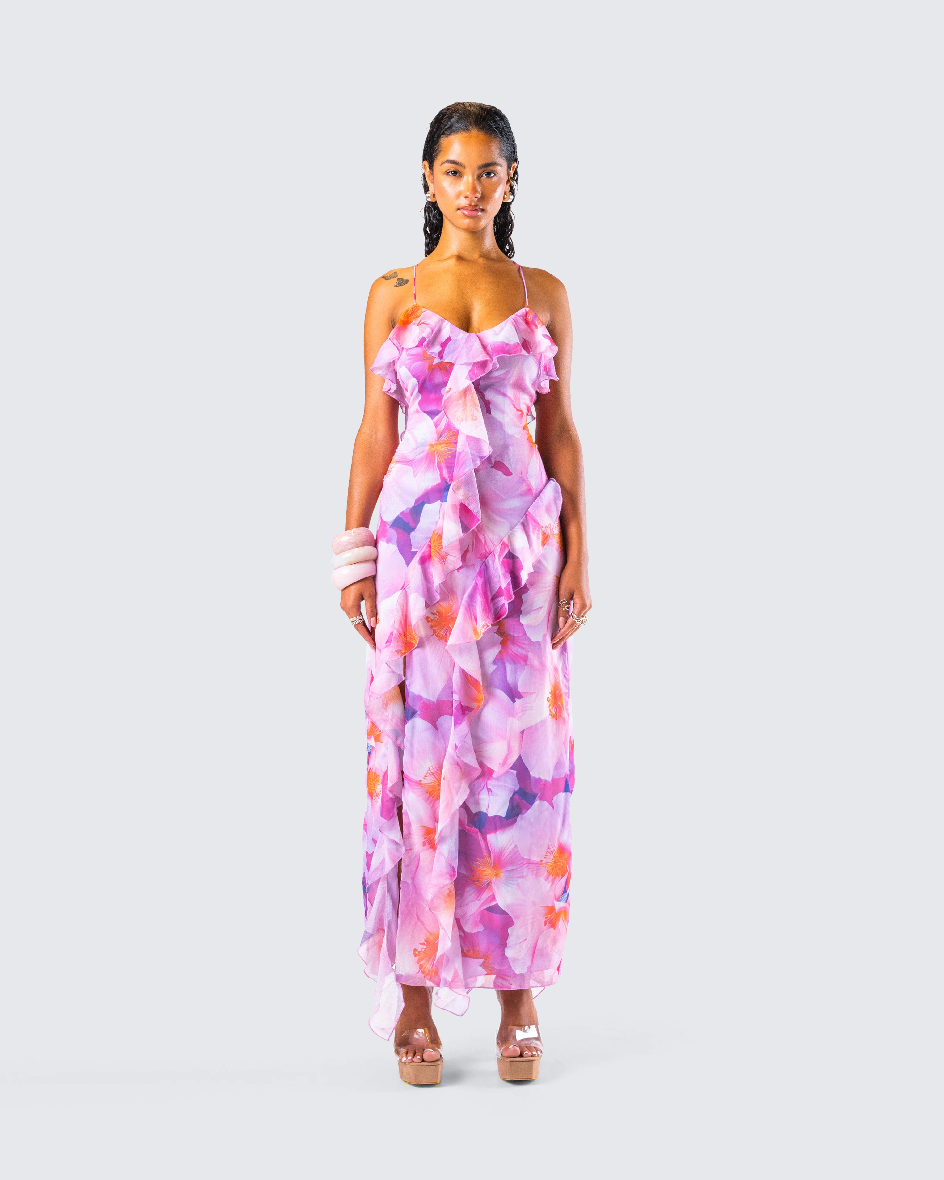 Kenya Pink Floral Ruffle Maxi Dress - Image 4