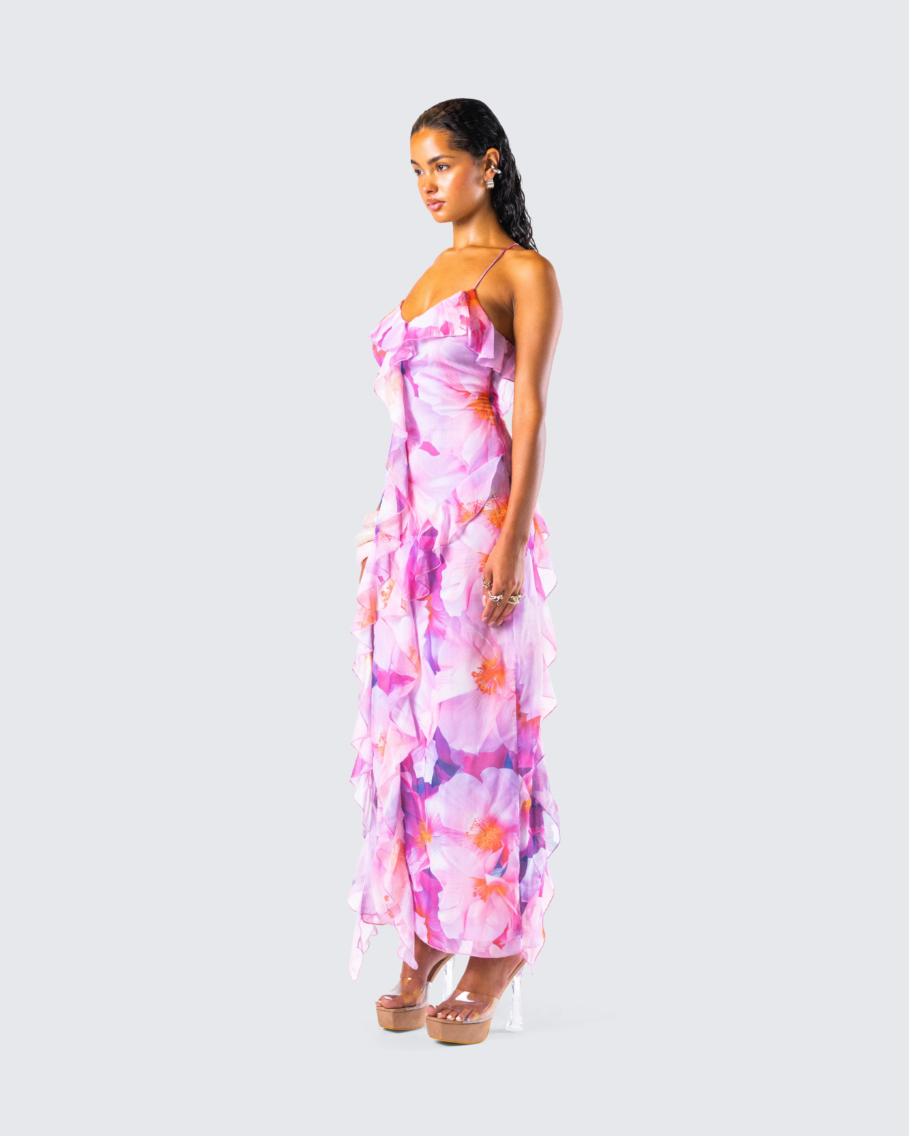 Kenya Pink Floral Ruffle Maxi Dress - Image 5
