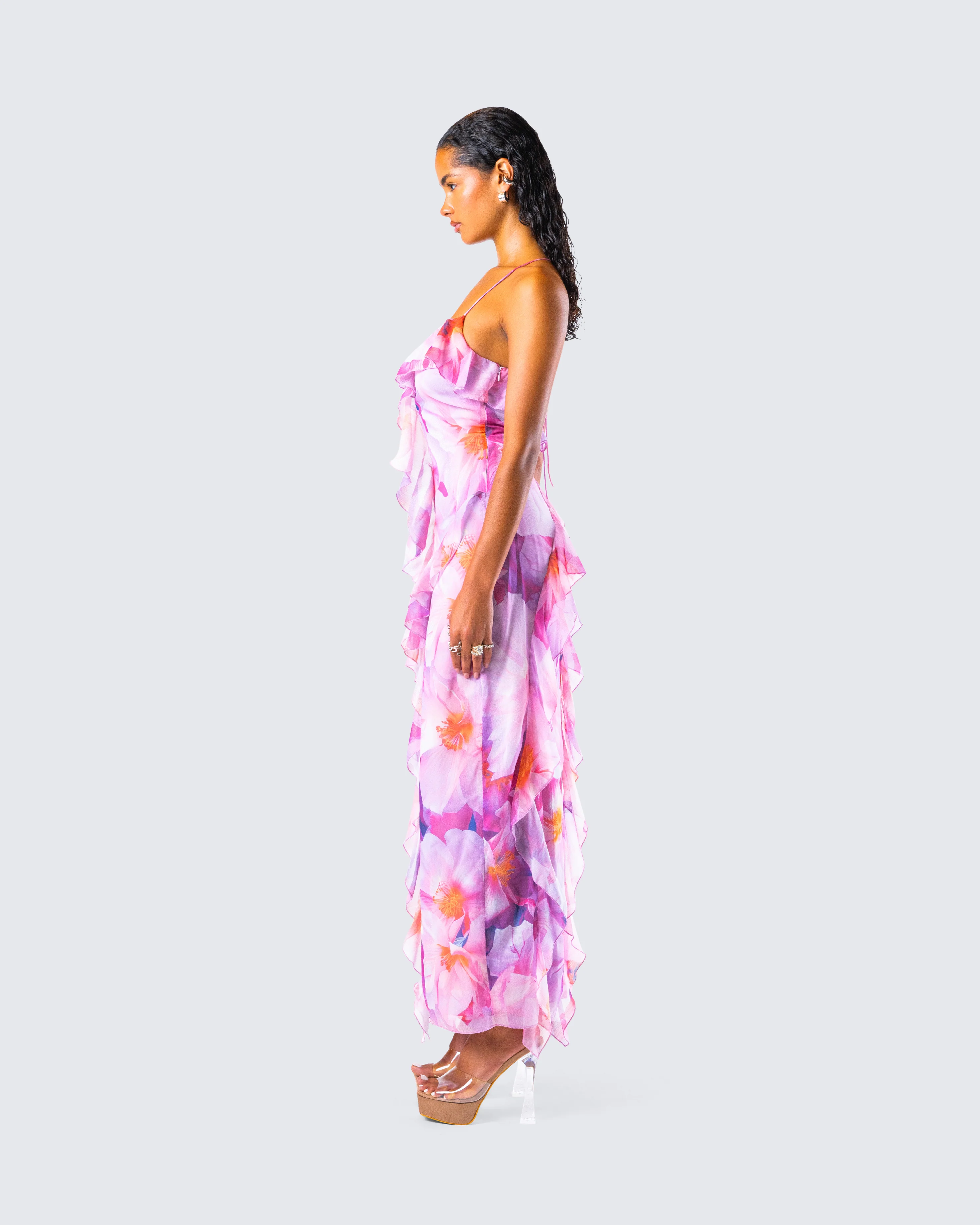 Kenya Pink Floral Ruffle Maxi Dress - Image 6
