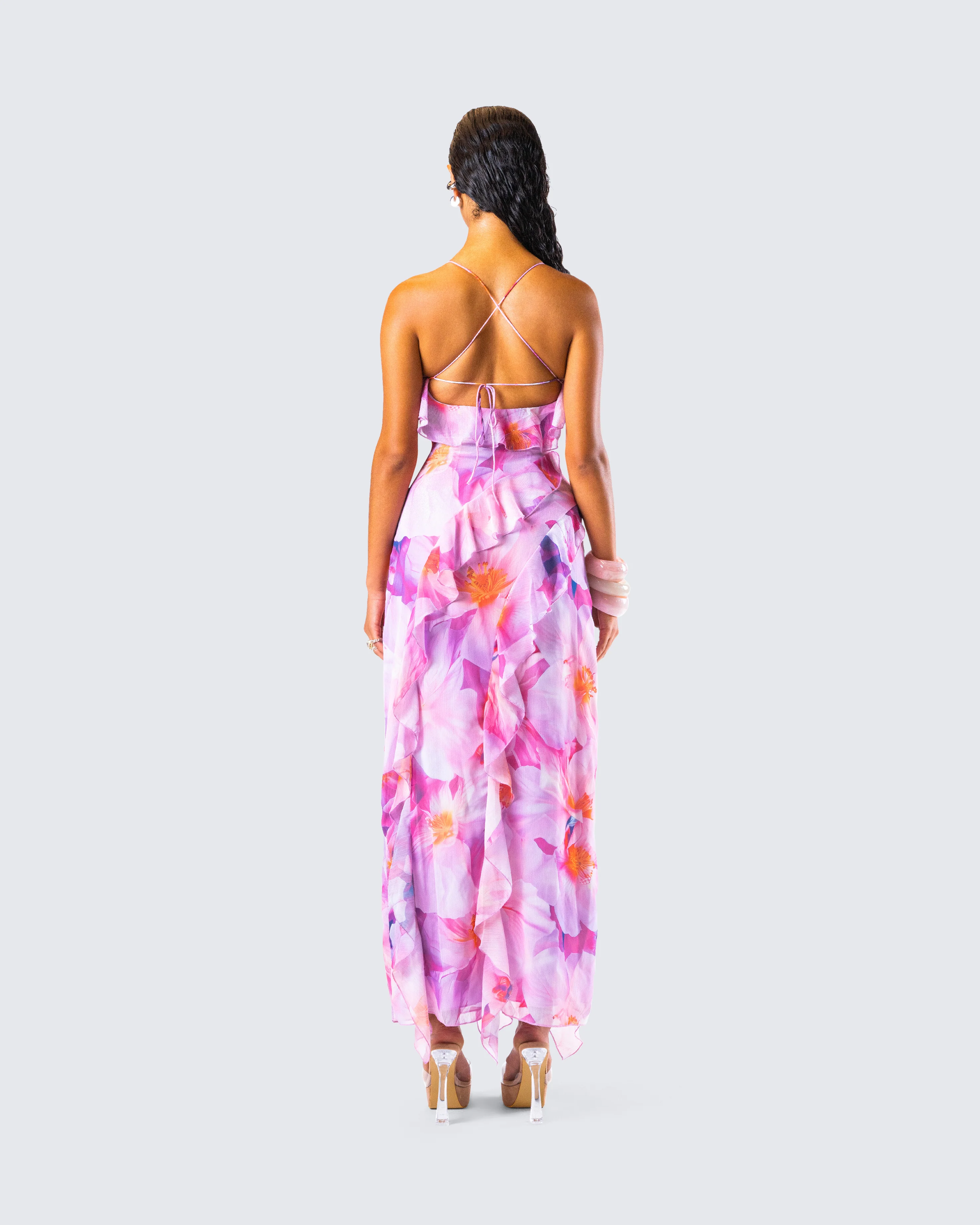 Kenya Pink Floral Ruffle Maxi Dress - Image 7