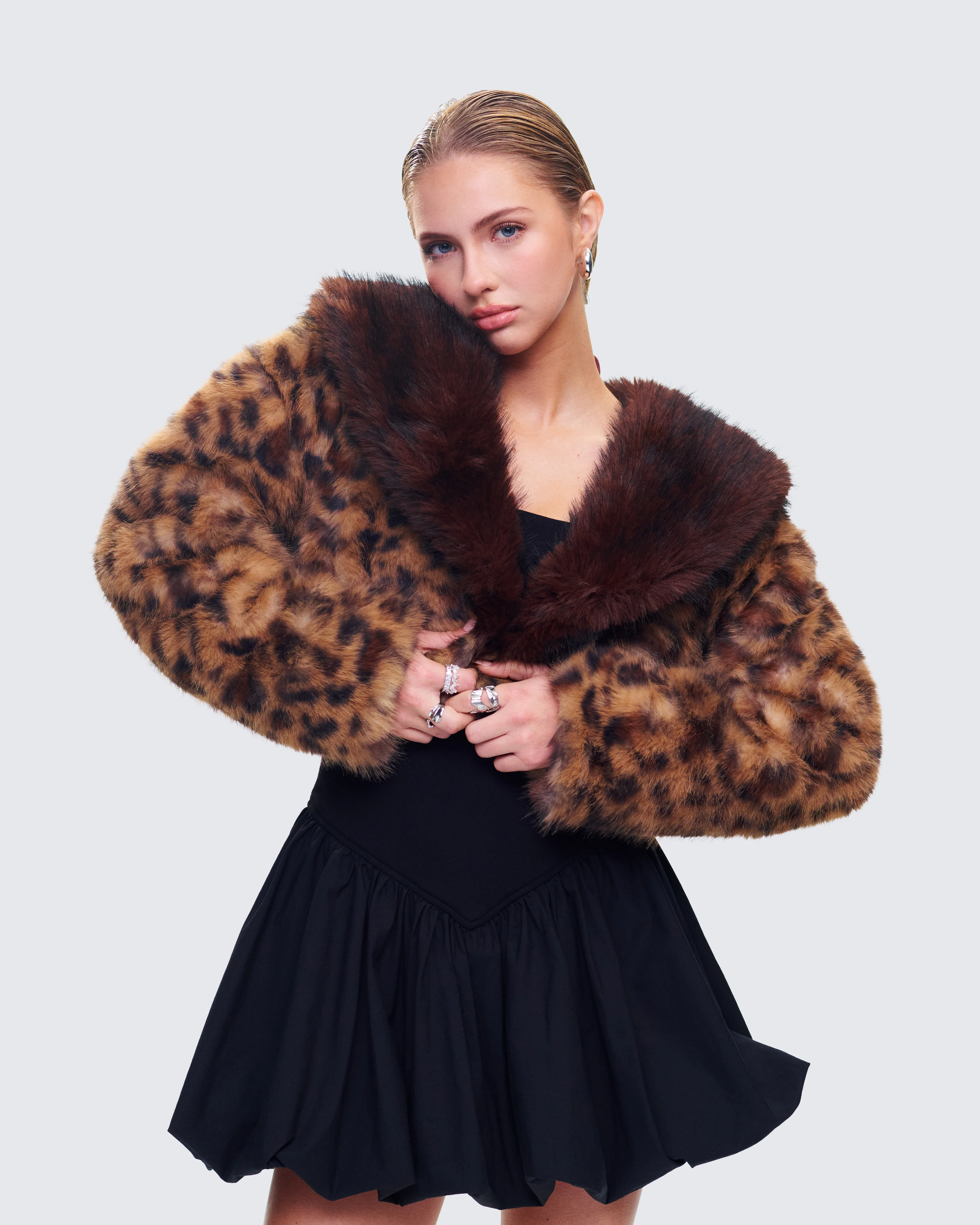 Kenza Brown Faux Leopard Fur Jacket - Image 3