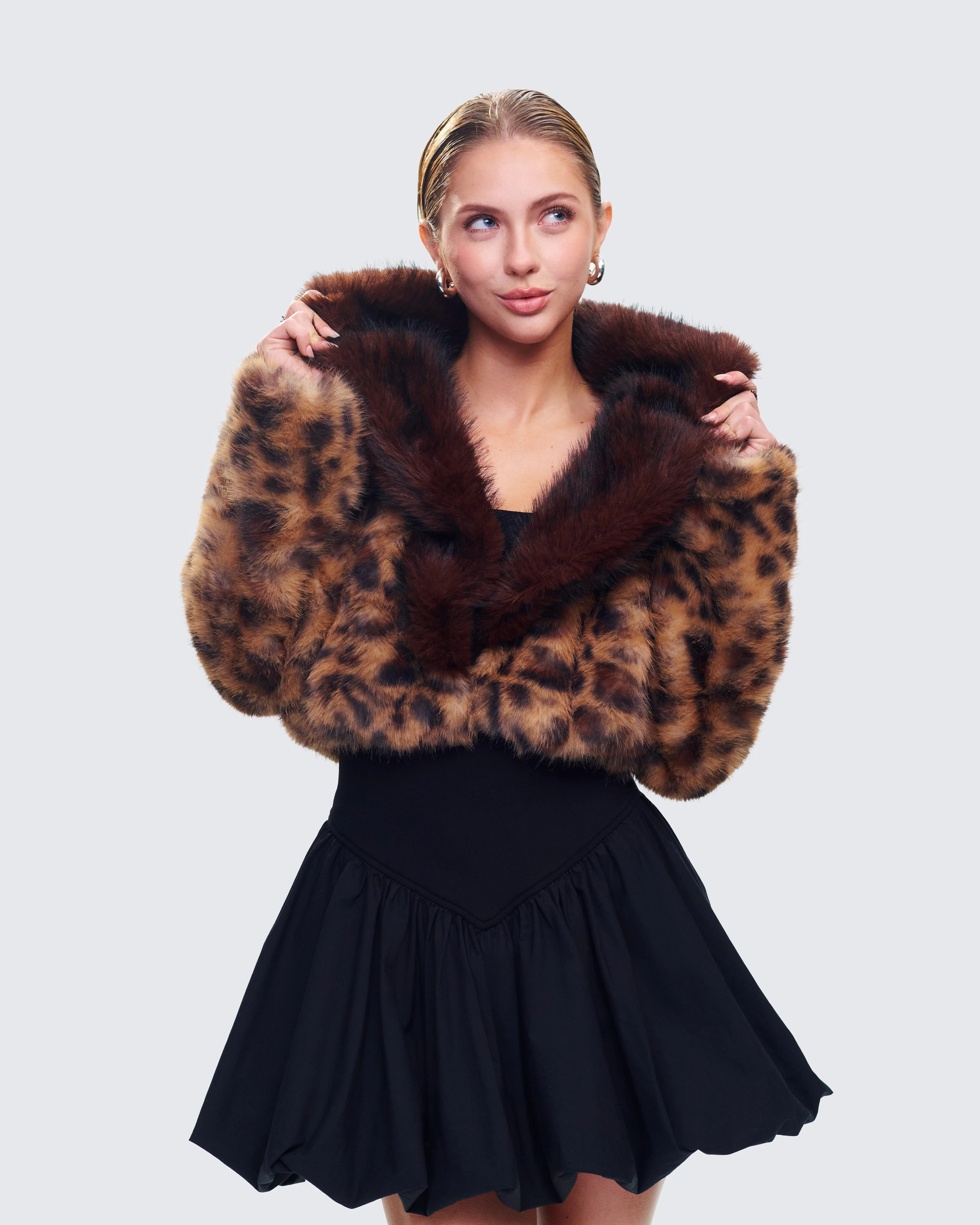 Kenza Brown Faux Leopard Fur Jacket - Image 4