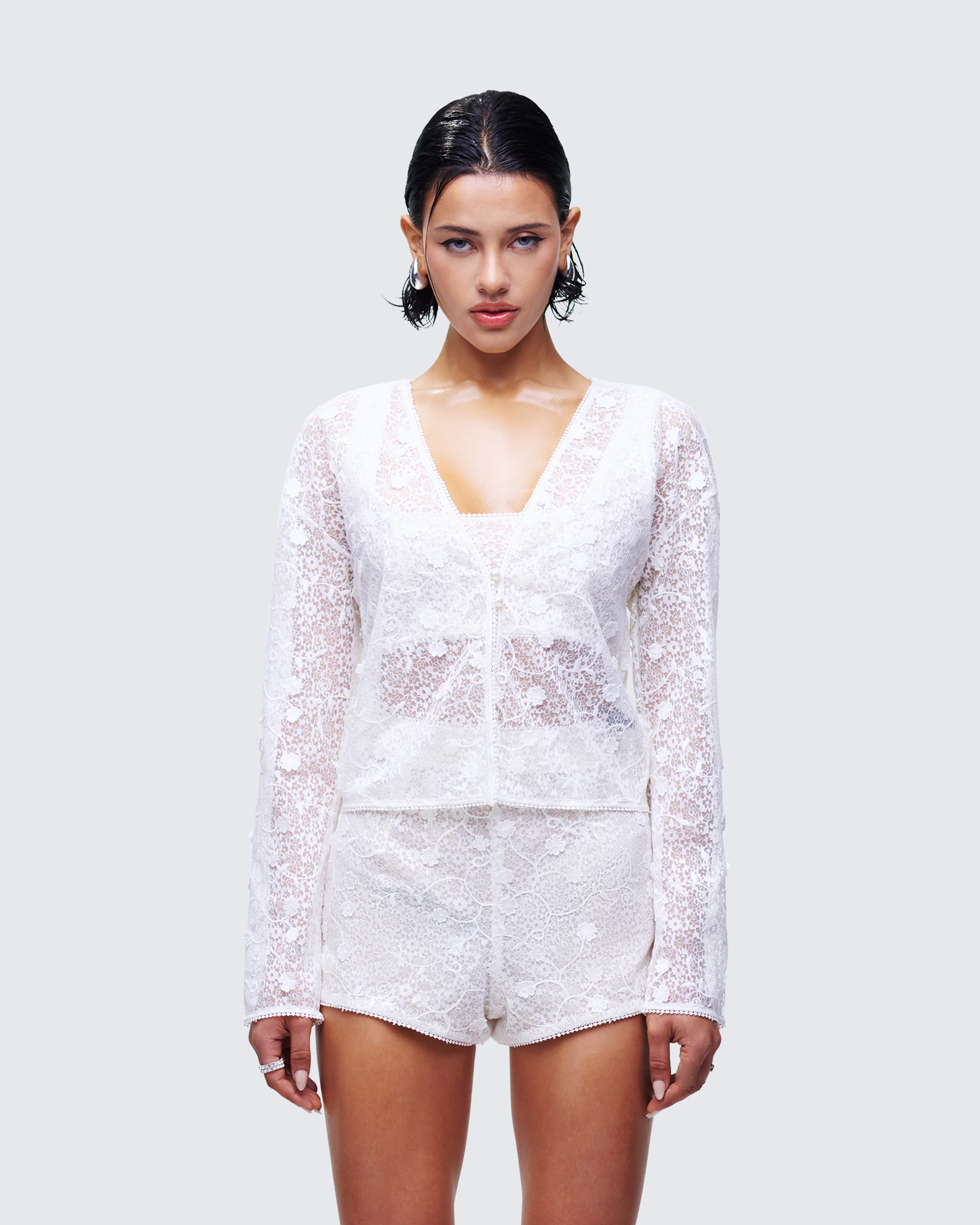 Keturah White Embroidered Lace Cardigan - Image 2