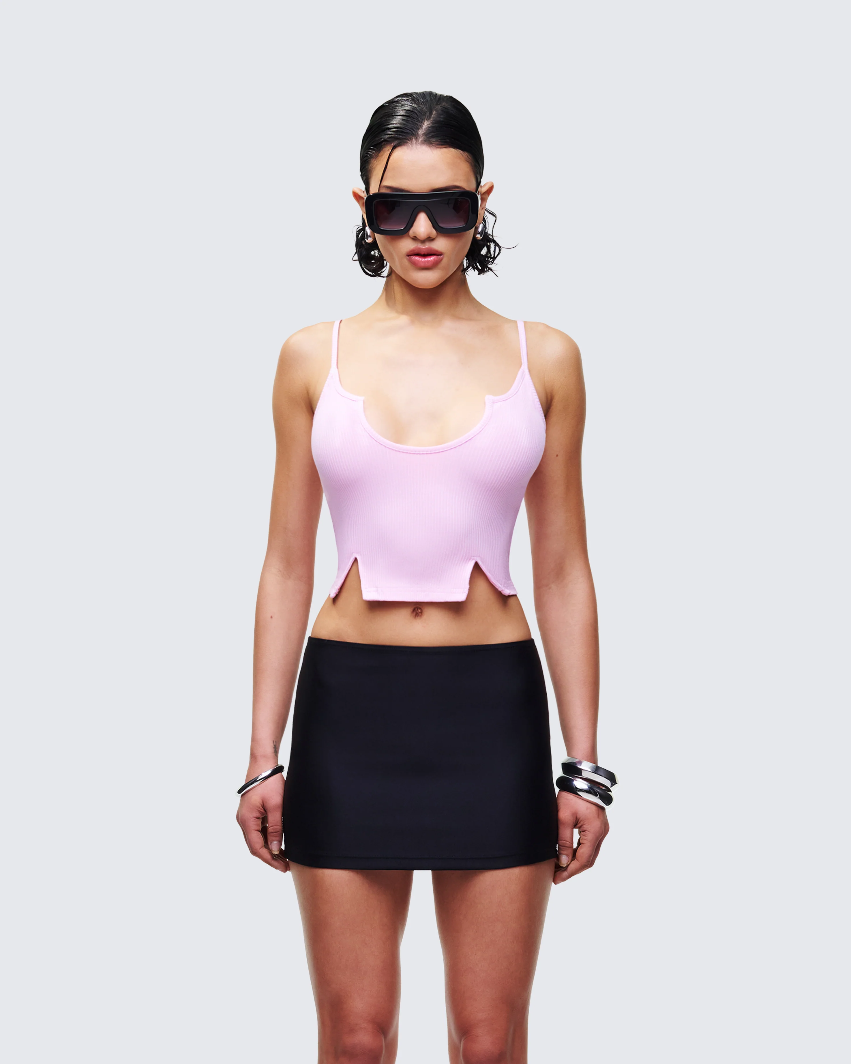 Keykie Pink Rib U Neck Crop Cami Top - Image 2