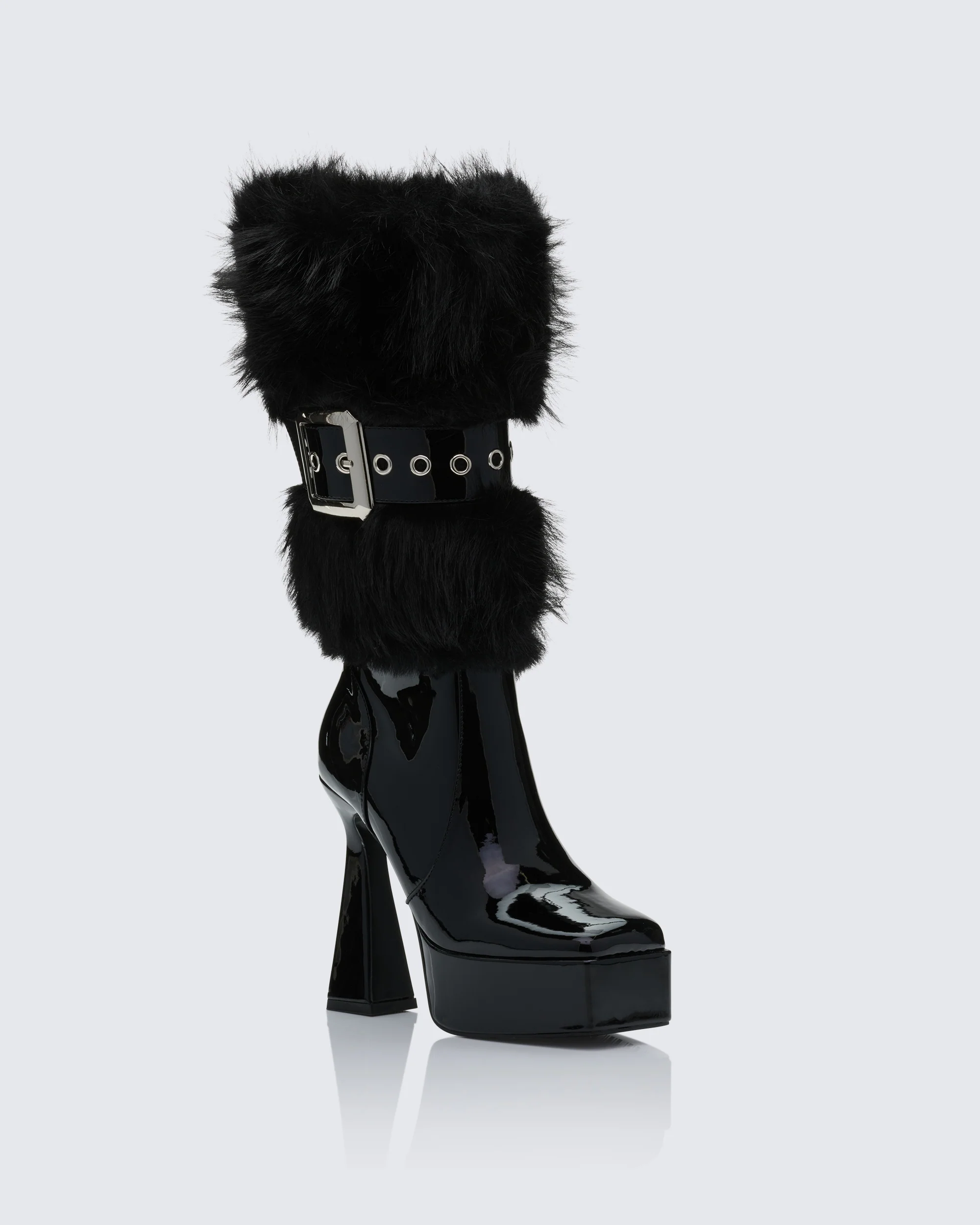 Kezia Black Fur Cuff Platform Boot - Image 2