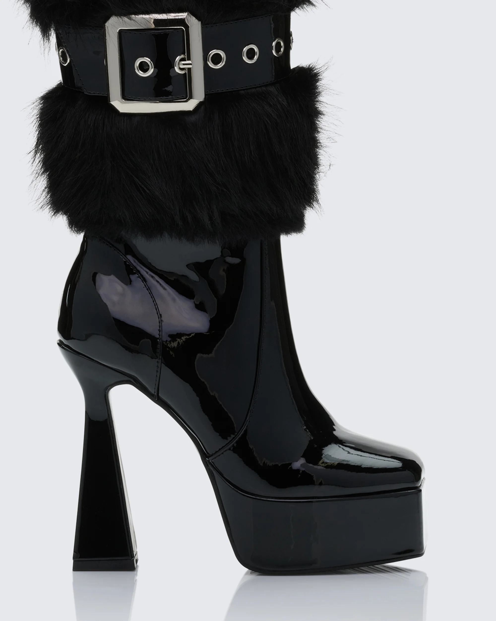 Kezia Black Fur Cuff Platform Boot - Image 4