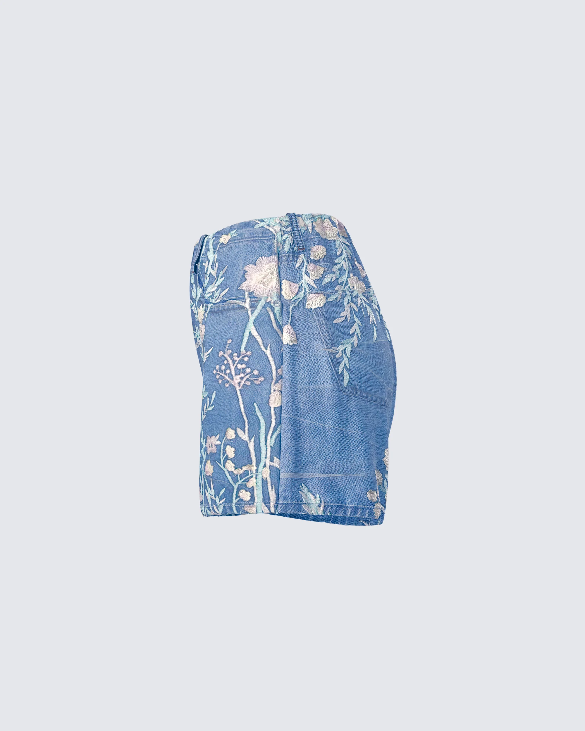 Kian Blue Denim Lace Overlay Shorts - Image 2