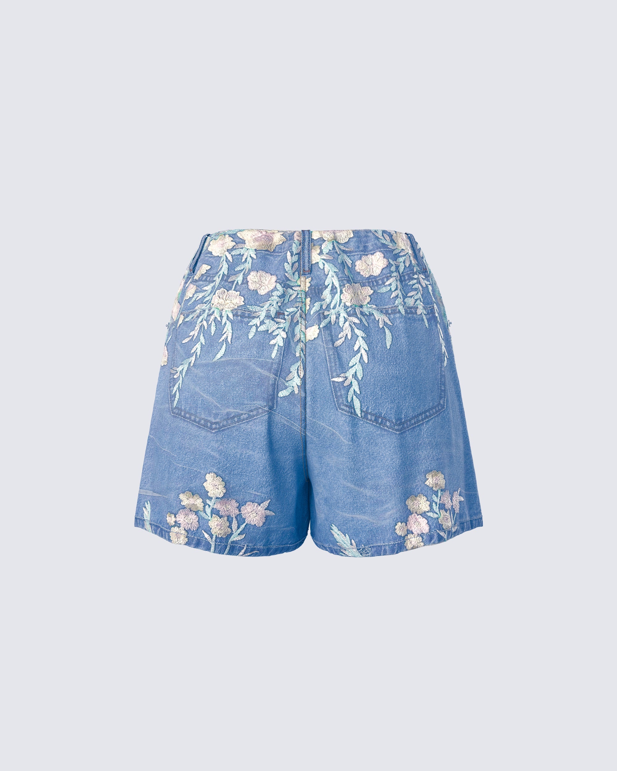 Kian Blue Denim Lace Overlay Shorts - Image 3