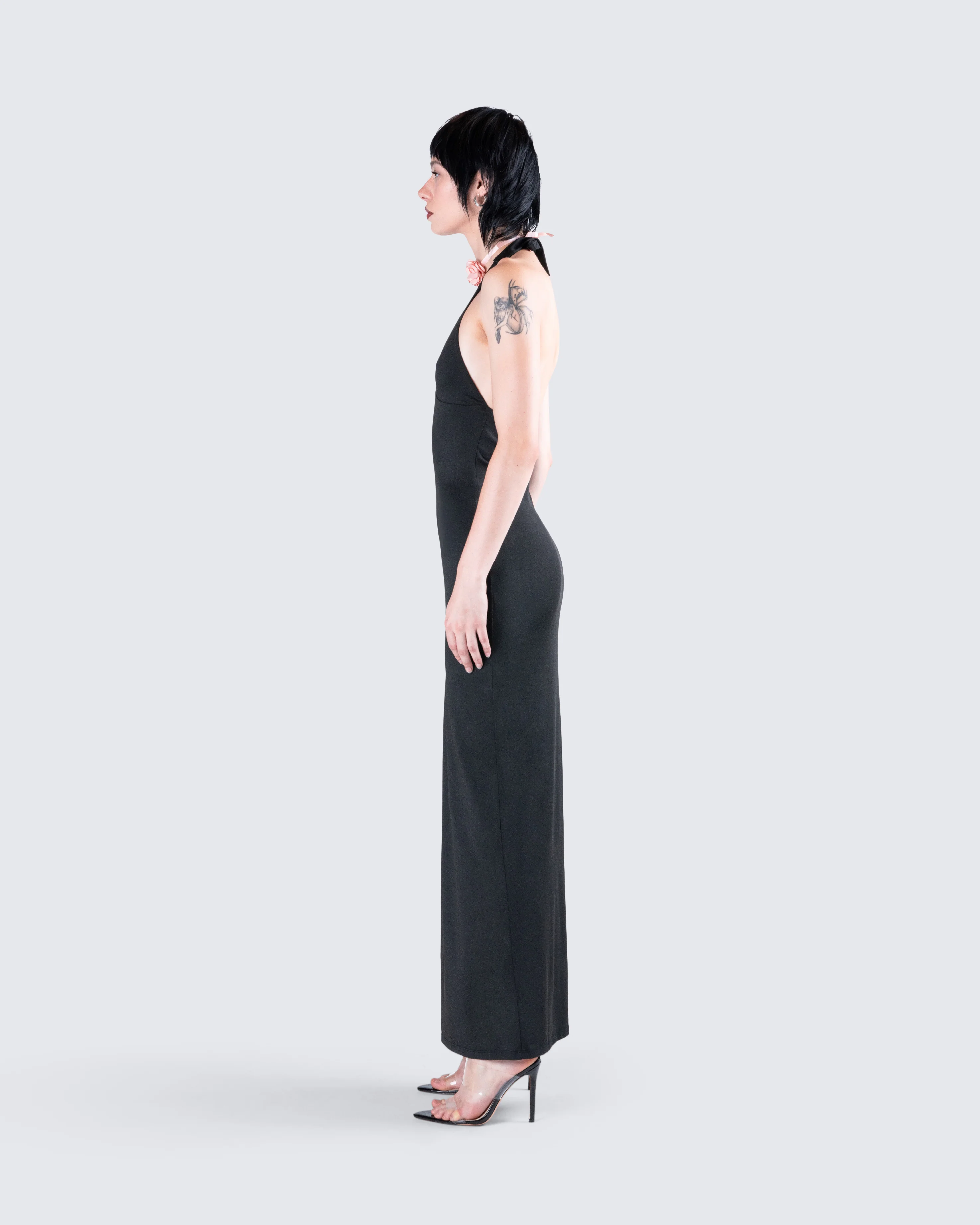 Kiari Black Halter Maxi Dress - Image 6