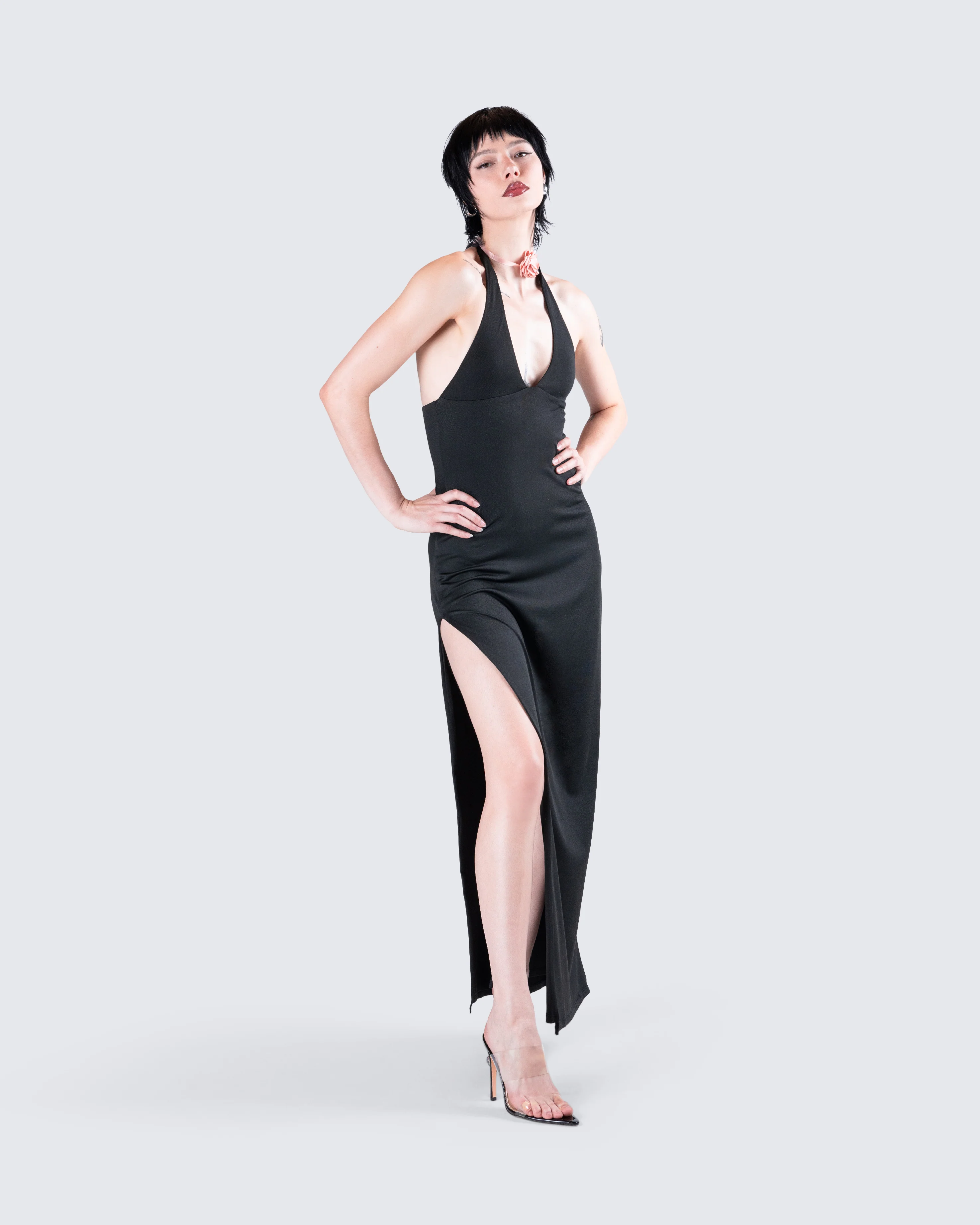 Kiari Black Halter Maxi Dress - Image 8