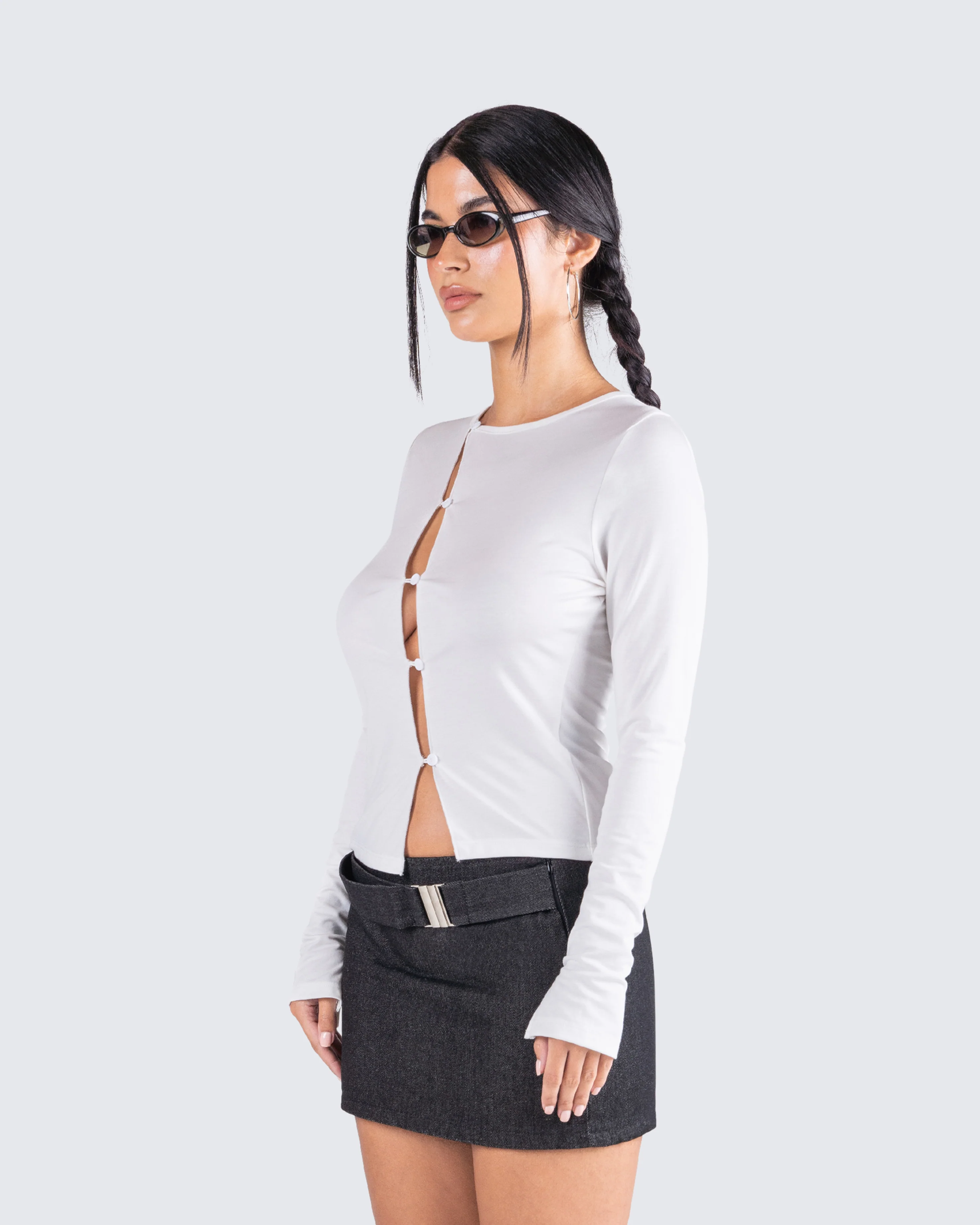 Kieran White Button Up Knit Top - Image 5