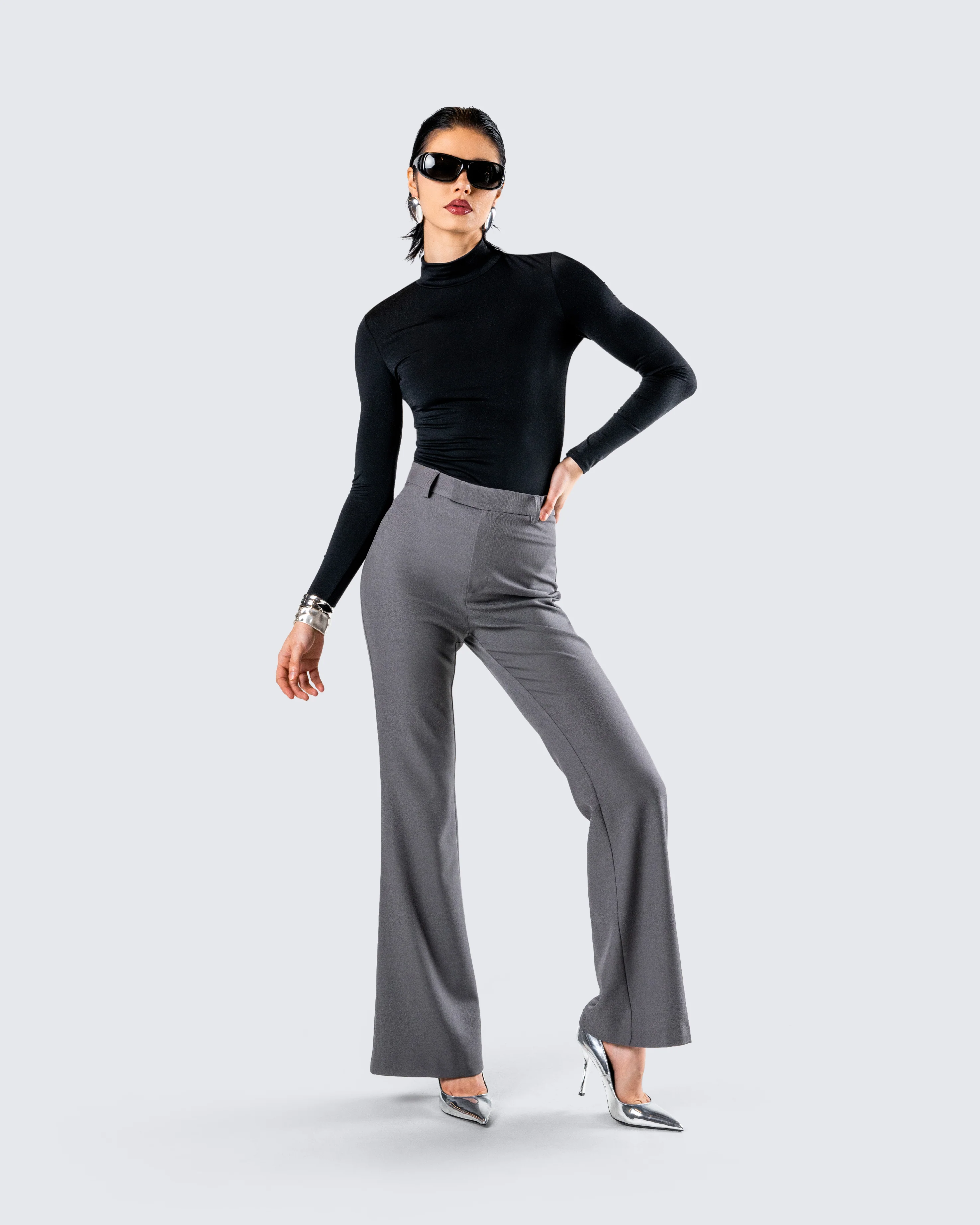 Kimberly Grey Flared Trouser Pant - Image 7