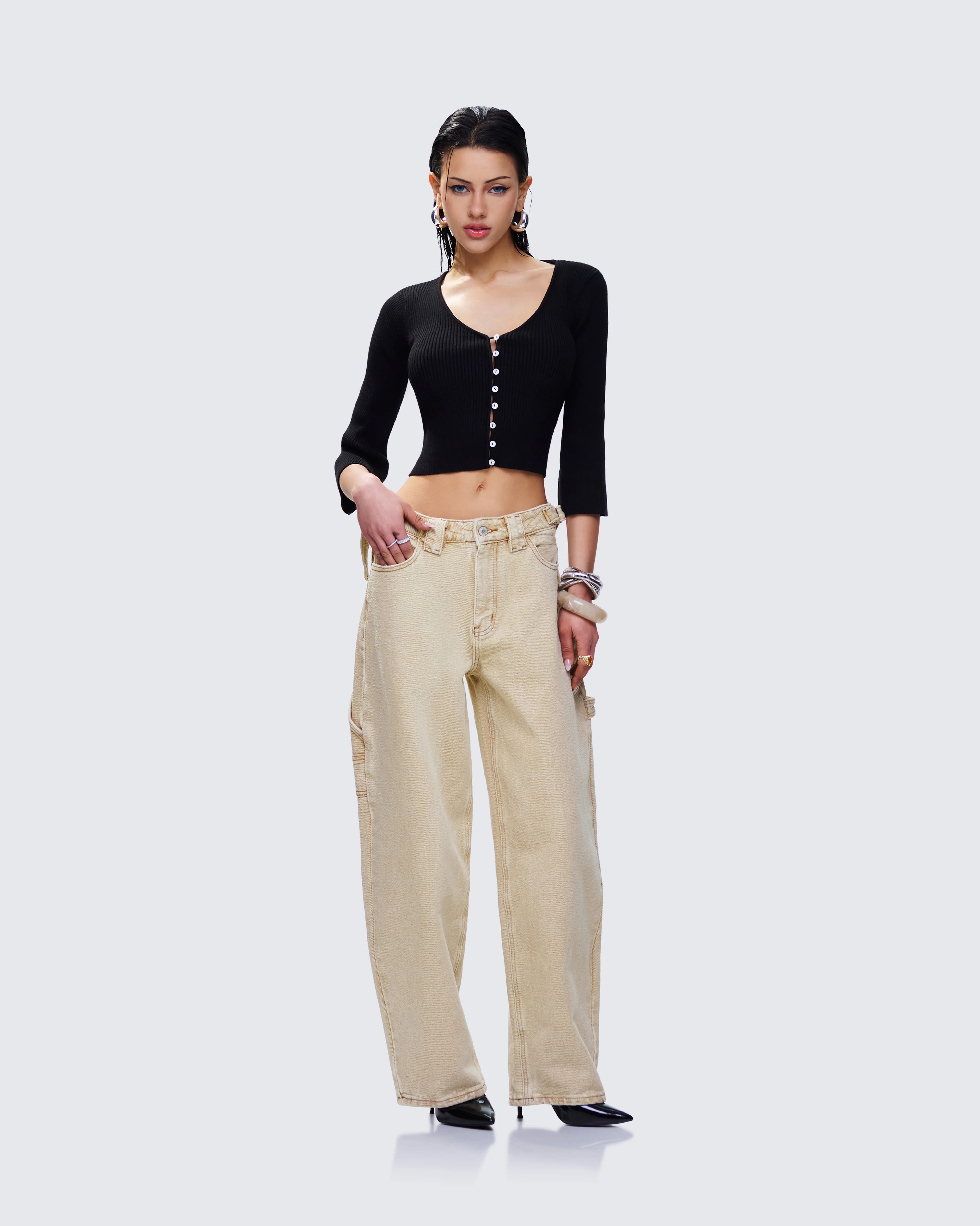 Kimmy Black Ribbed Cardigan Top - Image 5