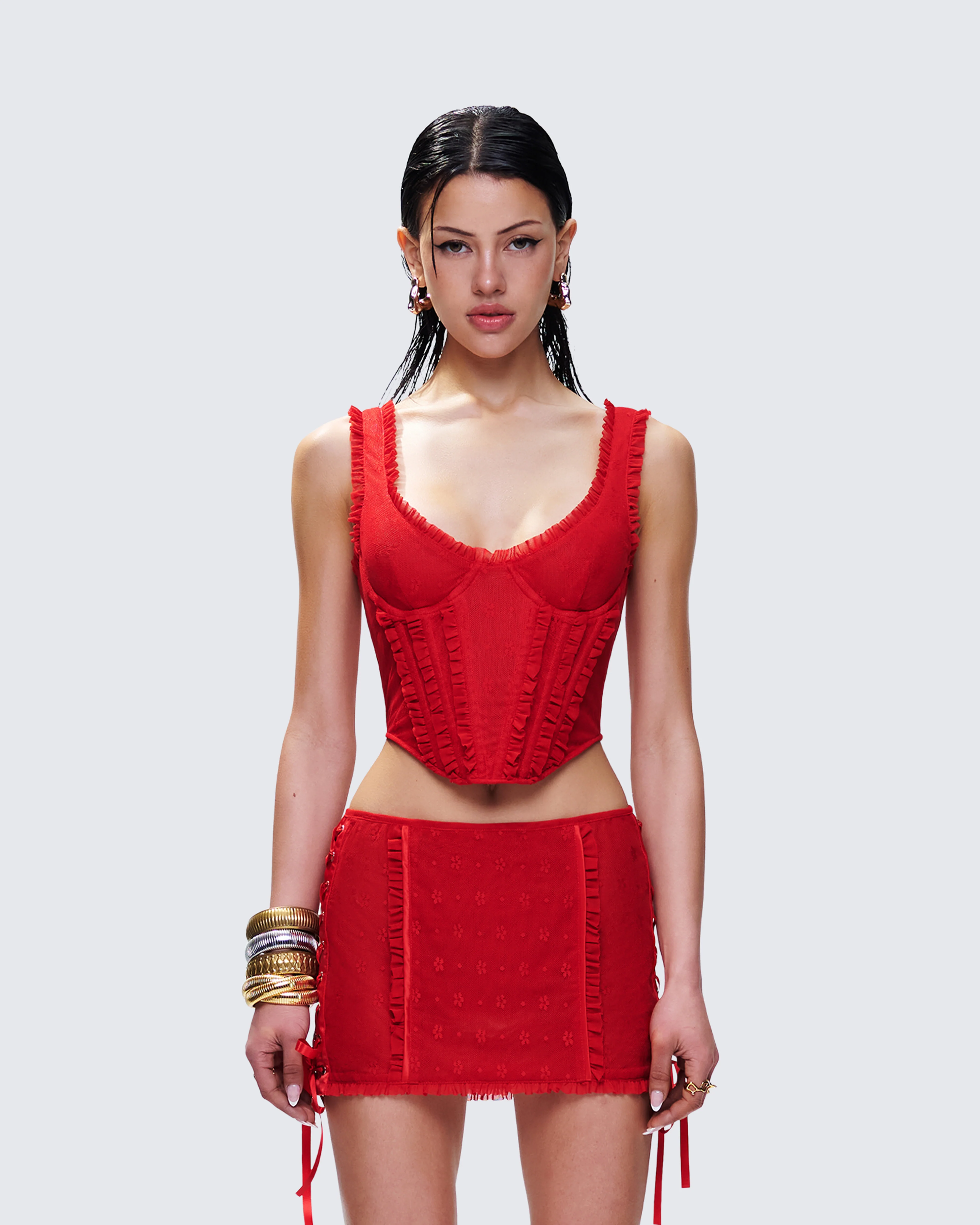 Kimona Red Ruffle Corset Top - Image 2