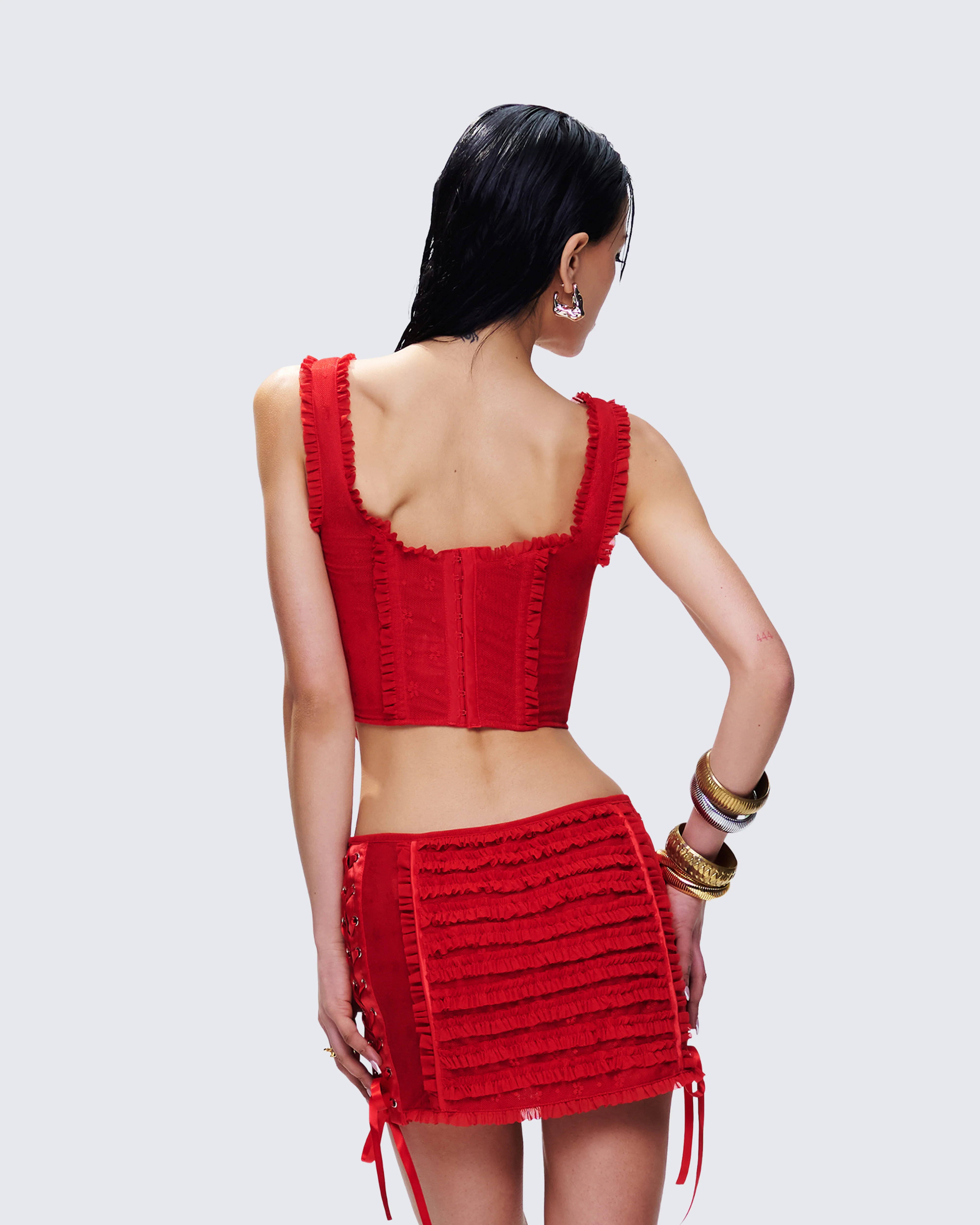 Kimona Red Ruffle Corset Top - Image 4