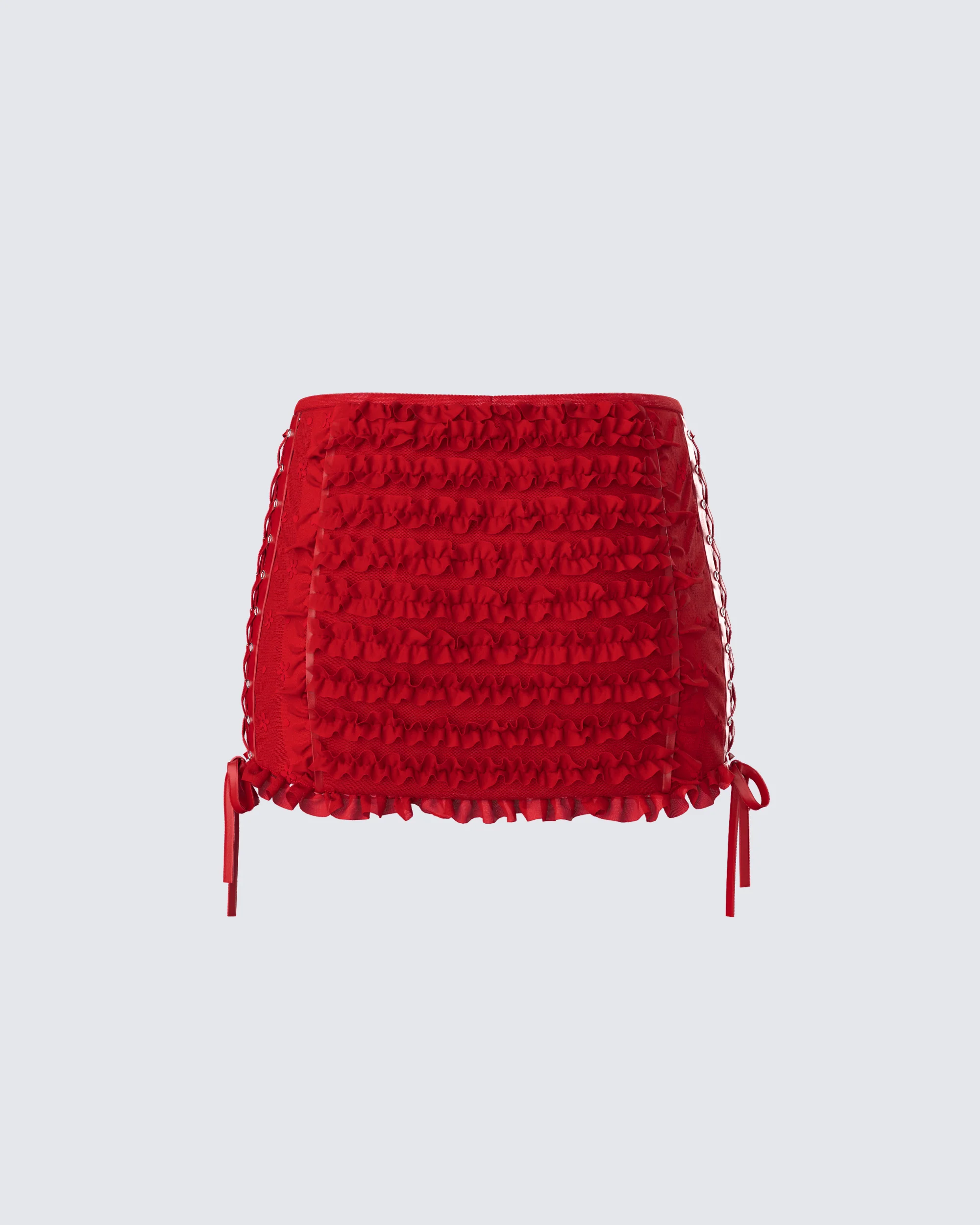 Kimona Red Ruffle Micro Mini Skirt - Image 3