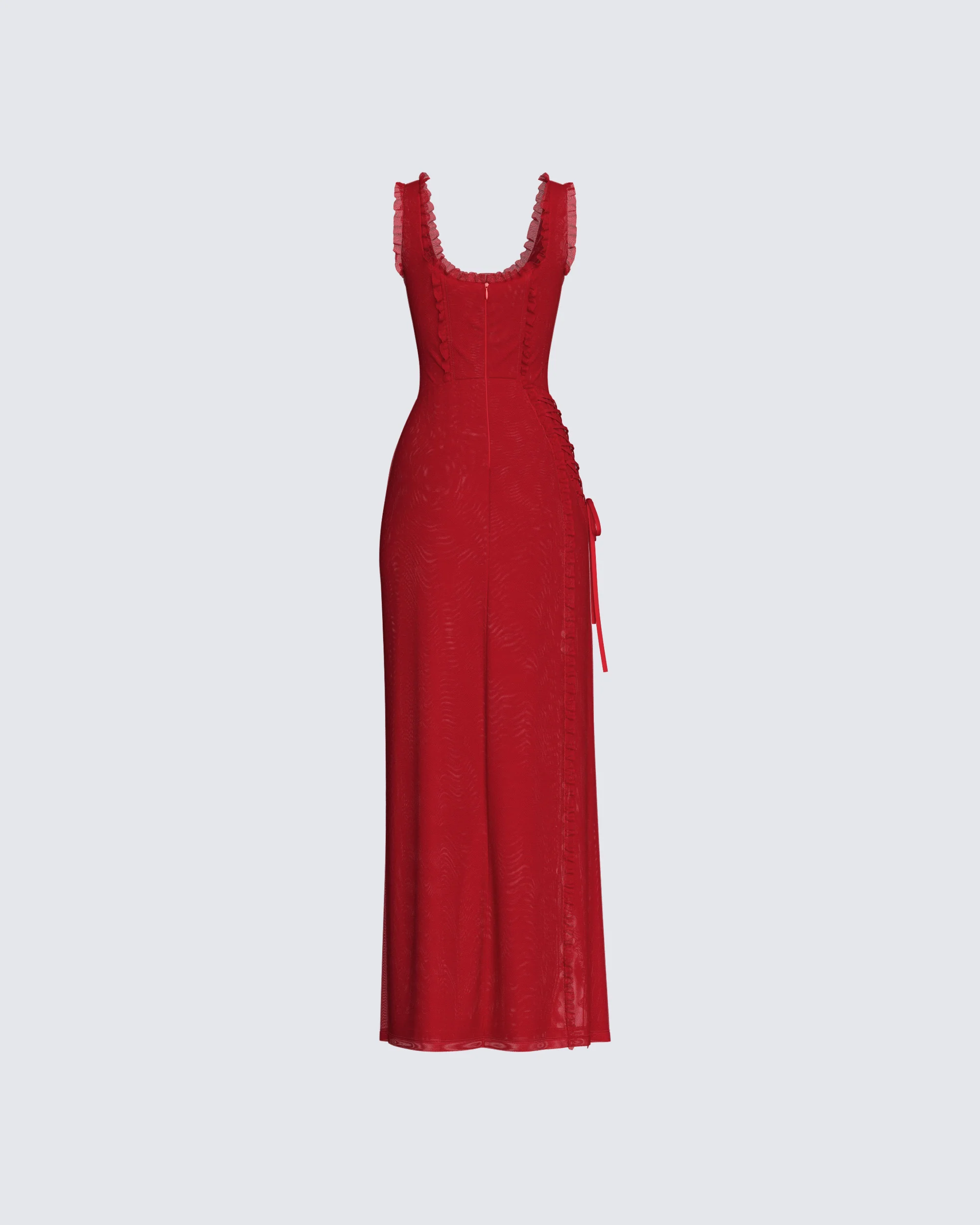 Kimoni Red Ruffle Corset Maxi Dress - Image 3