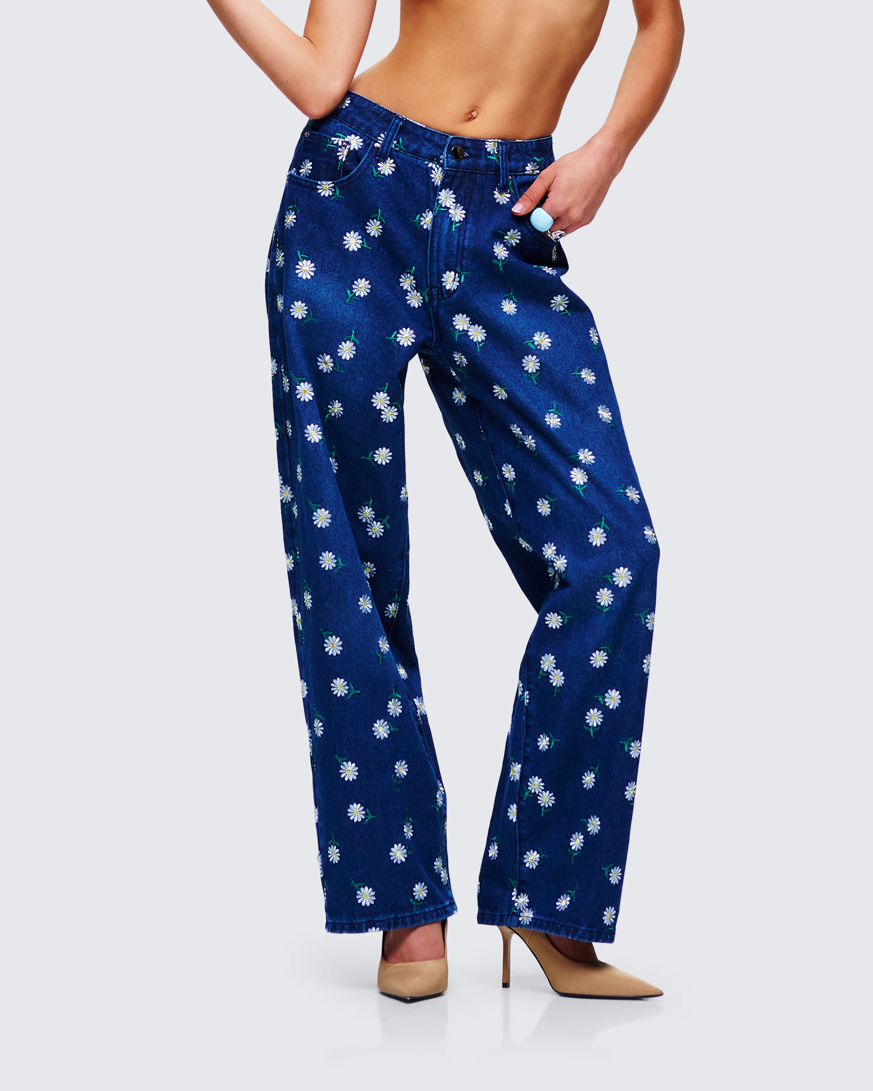Kincade Blue Mid Rise Floral Embroidery Jean - Image 5