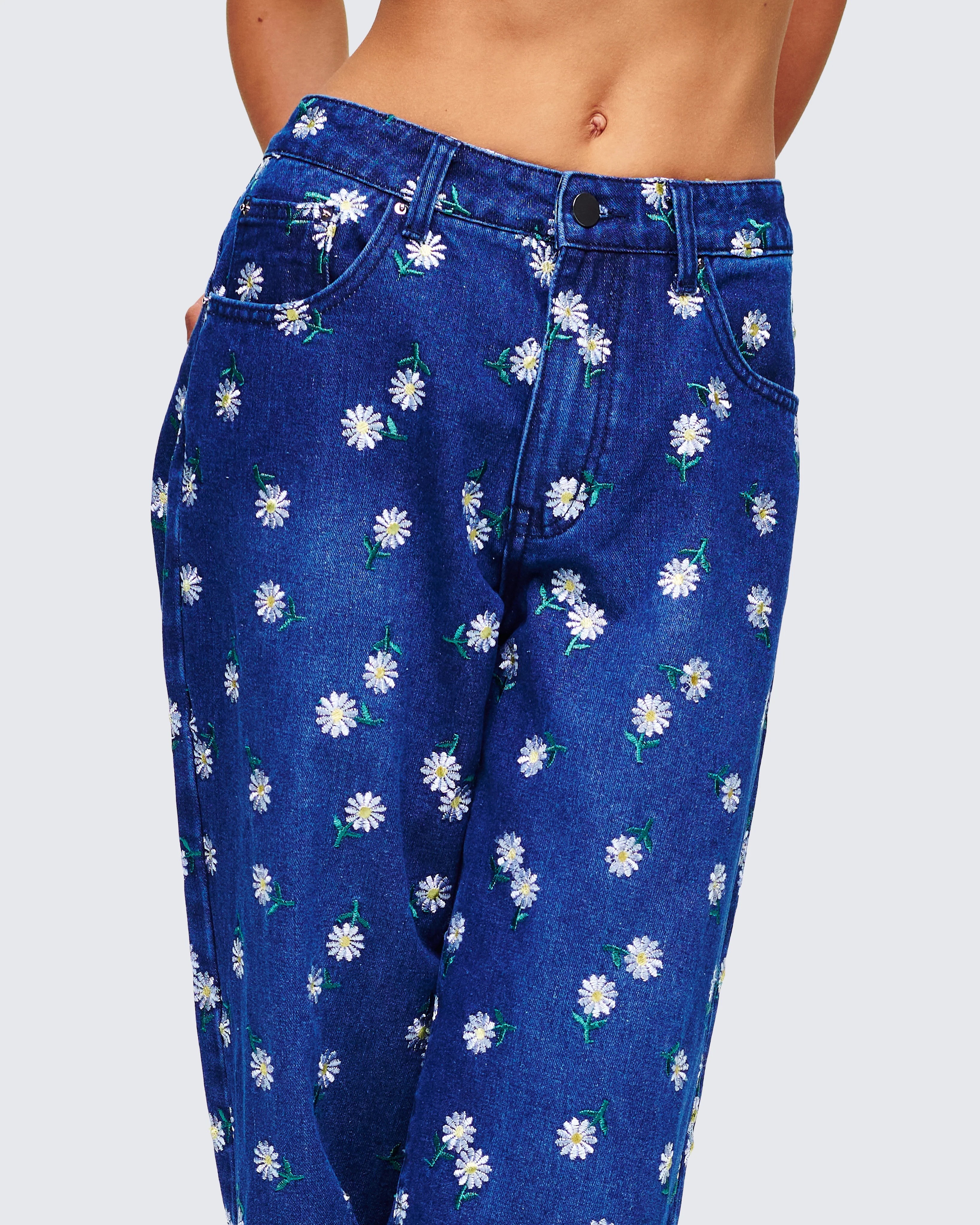 Kincade Blue Mid Rise Floral Embroidery Jean - Image 7