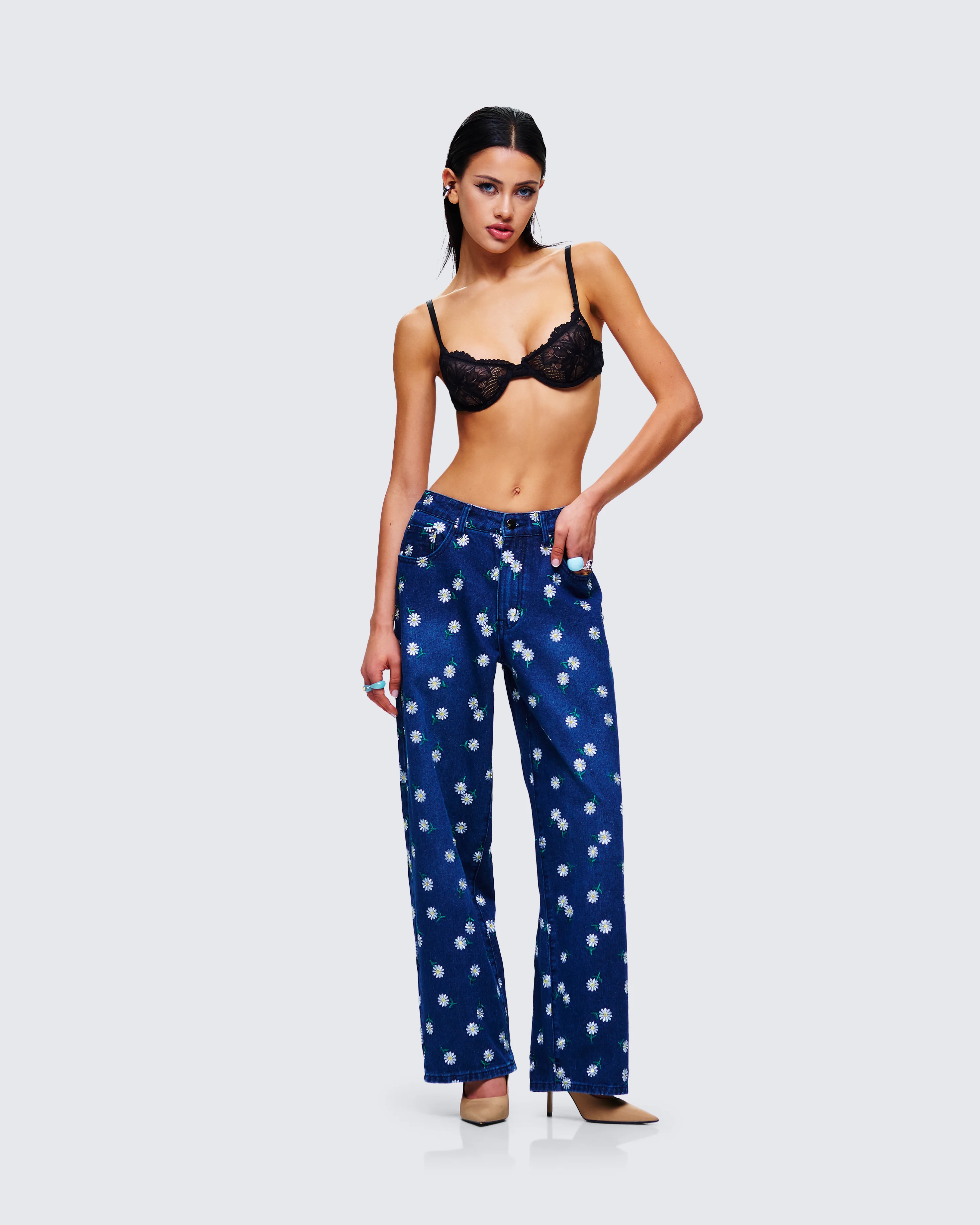 Kincade Blue Mid Rise Floral Embroidery Jean - Image 8