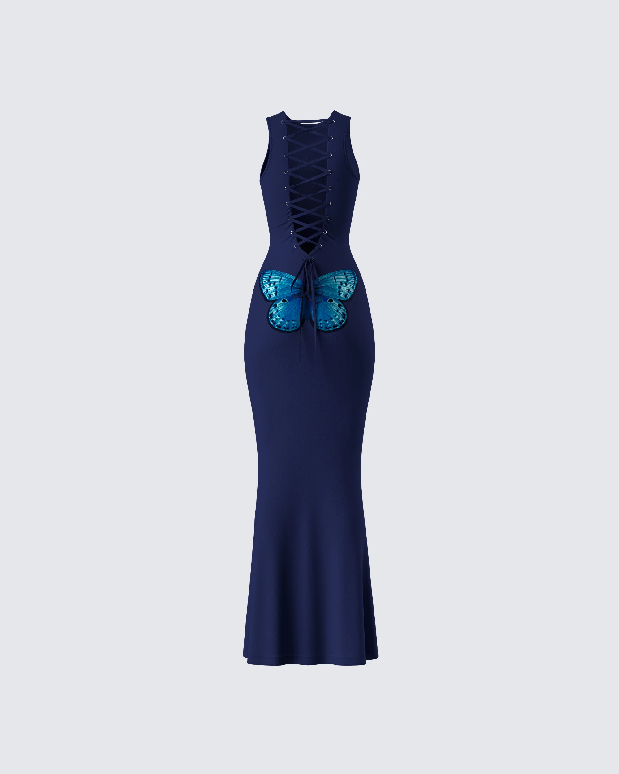 Kinny Navy Butterfly Print Maxi Dress - Image 3