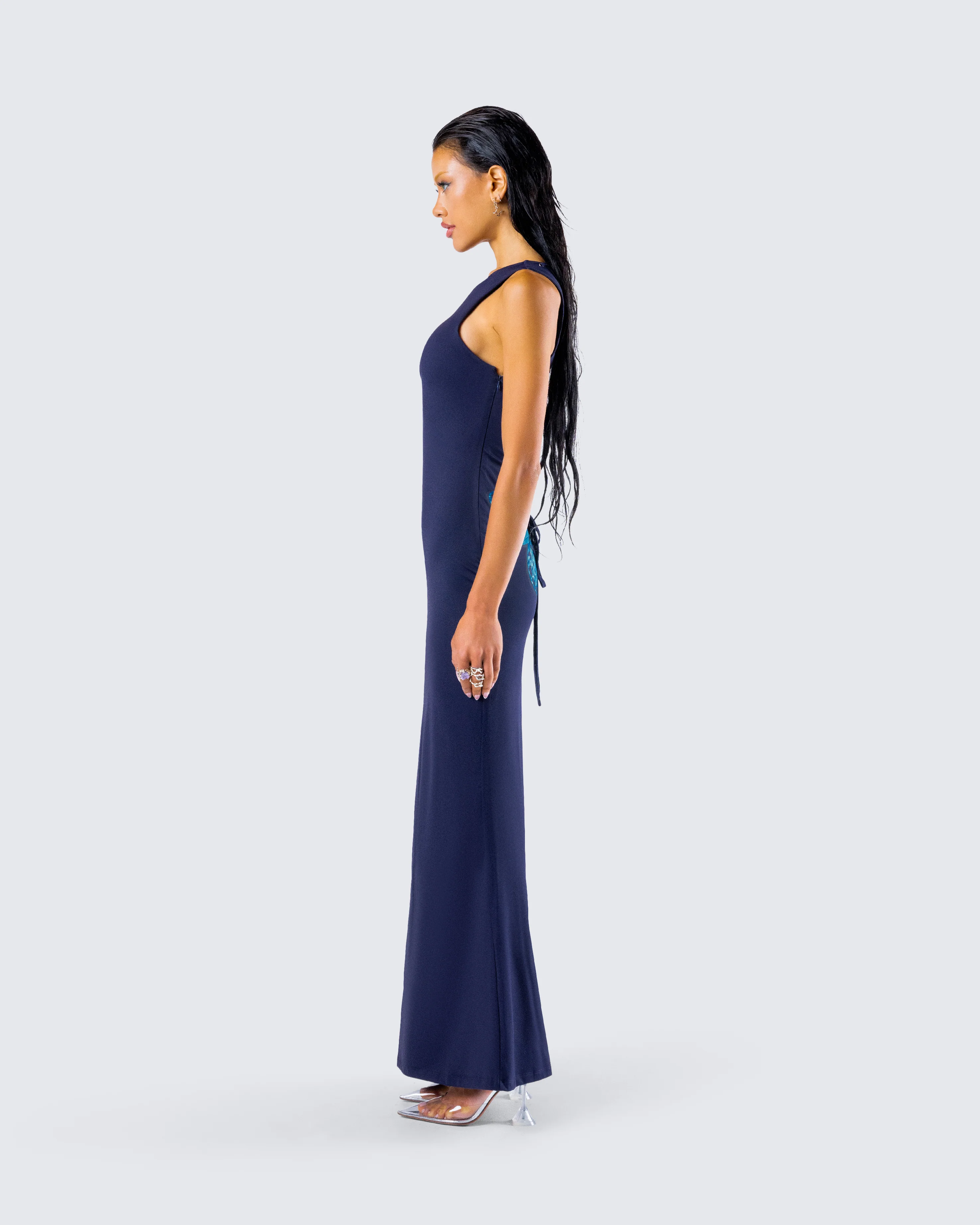 Kinny Navy Butterfly Print Maxi Dress - Image 6