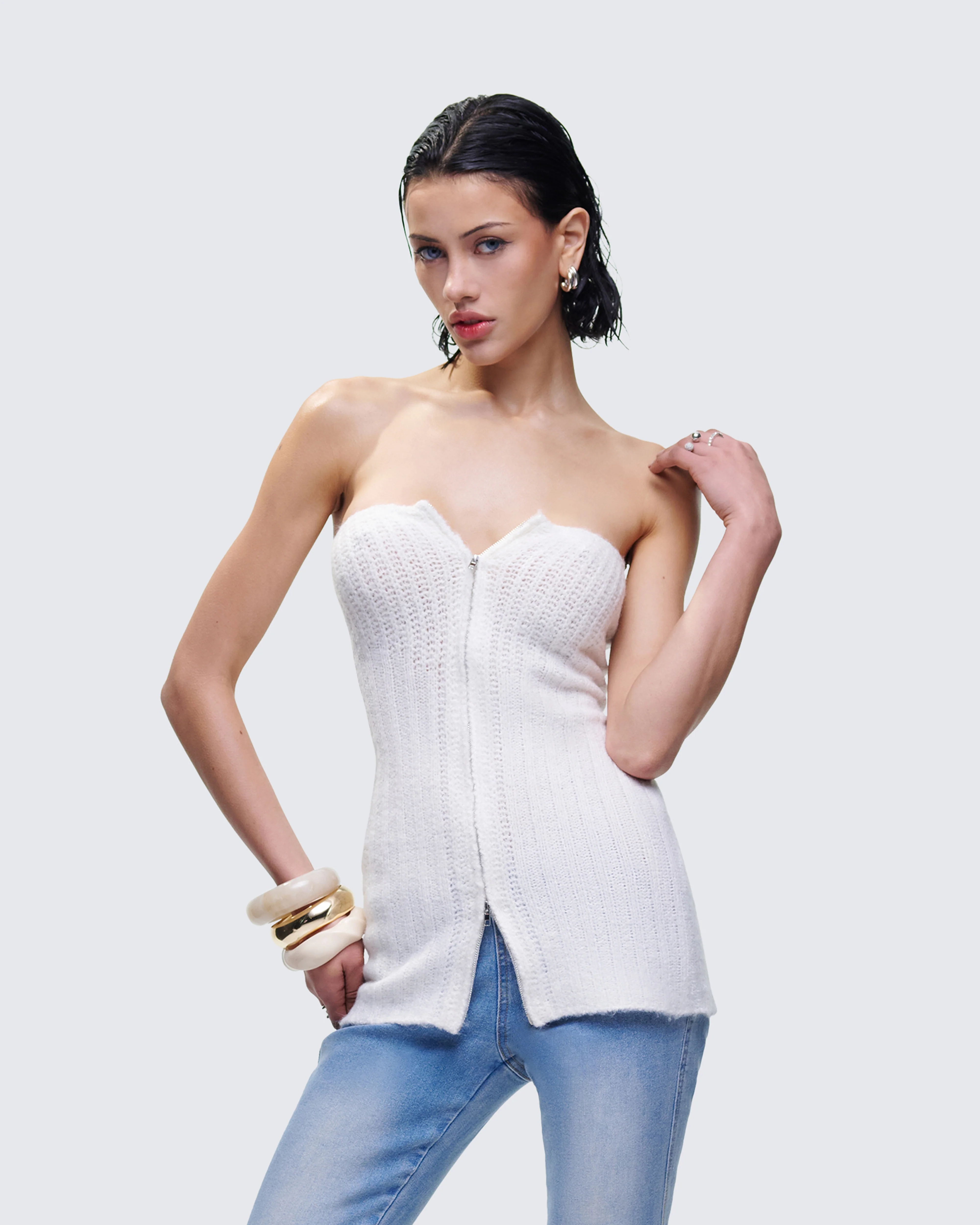 Kinsey Ivory Sweater Knit Tube Top - Image 3