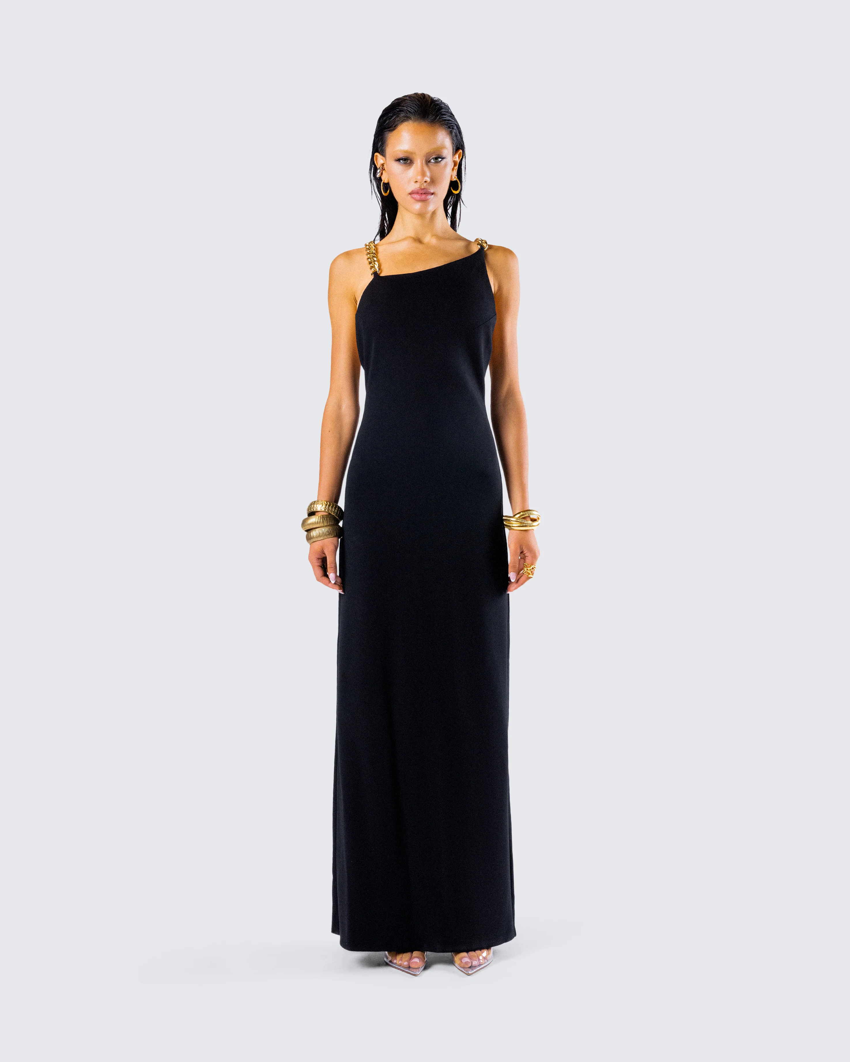 Kippa Black Asymmetrical Chain Gown - Image 4