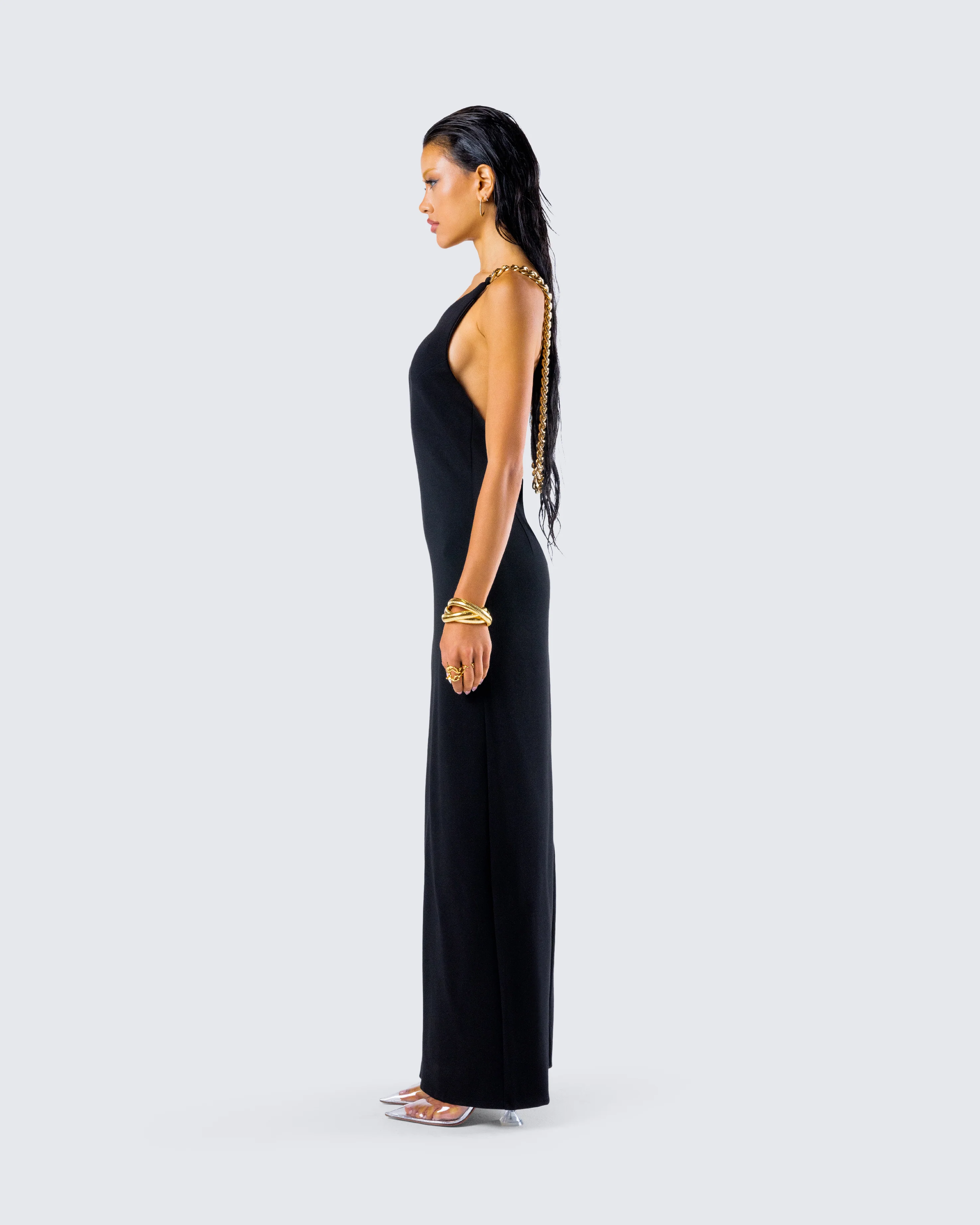 Kippa Black Asymmetrical Chain Gown - Image 6