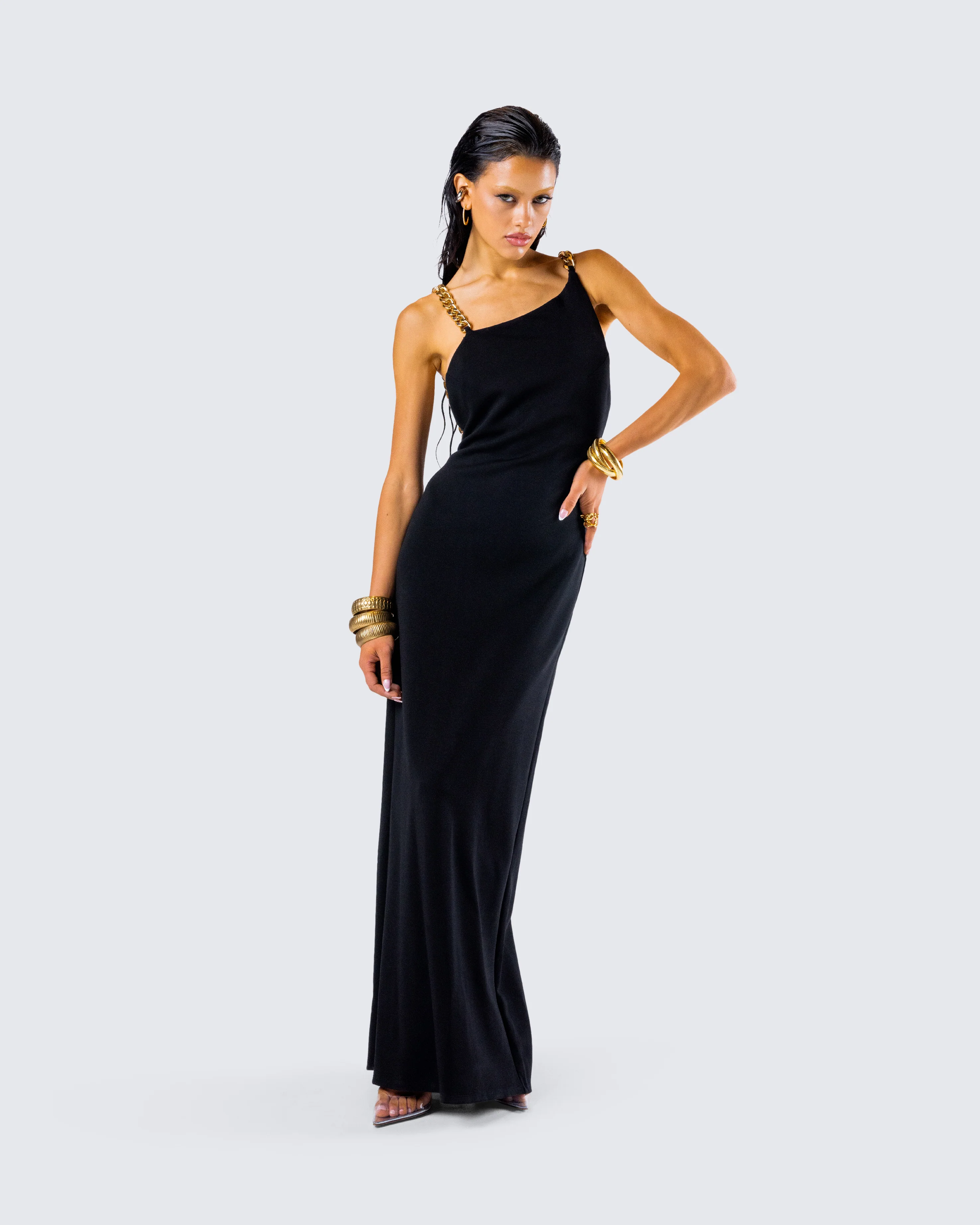 Kippa Black Asymmetrical Chain Gown - Image 8