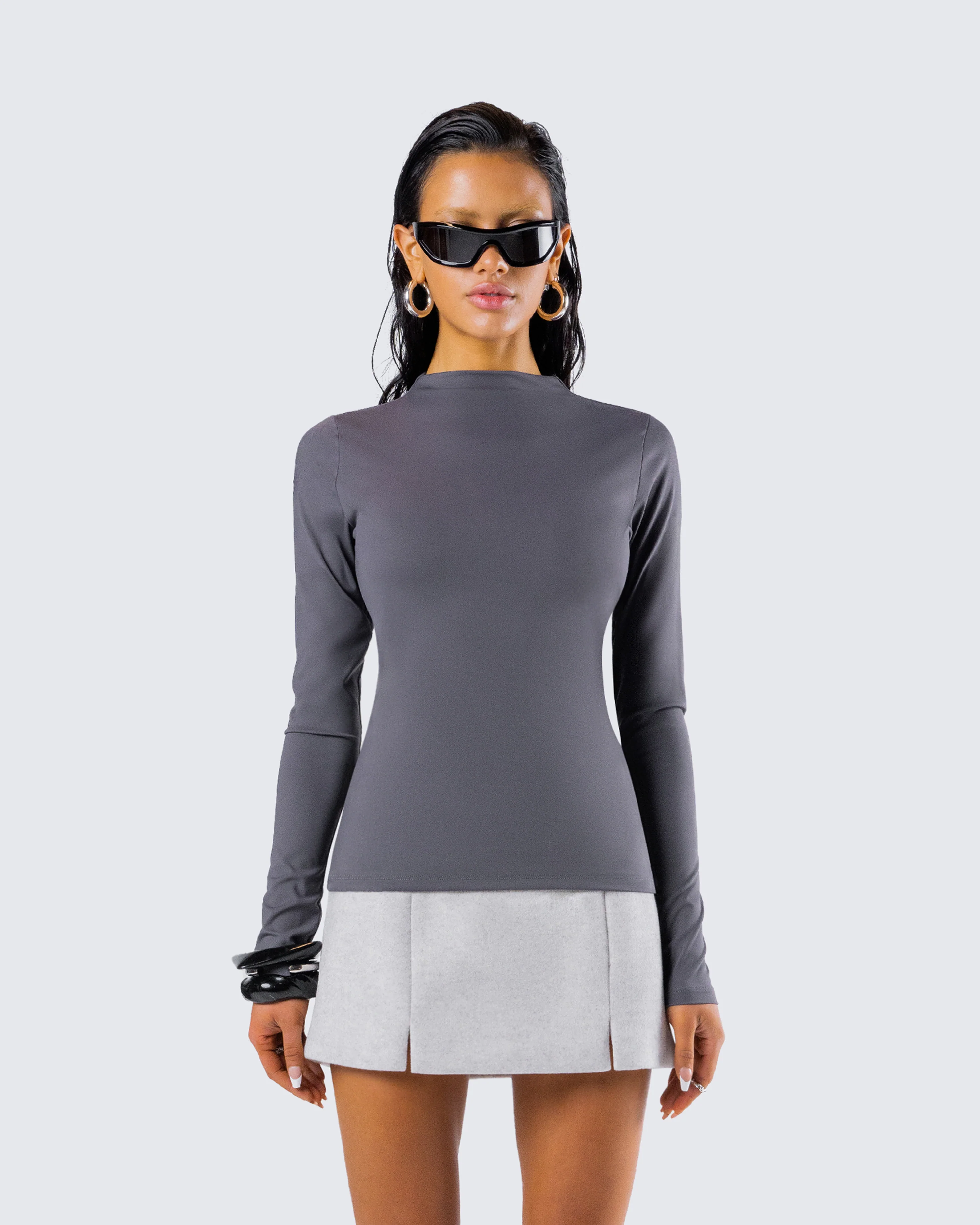 Kiraz Charcoal Grey Long Sleeve Top - Image 4