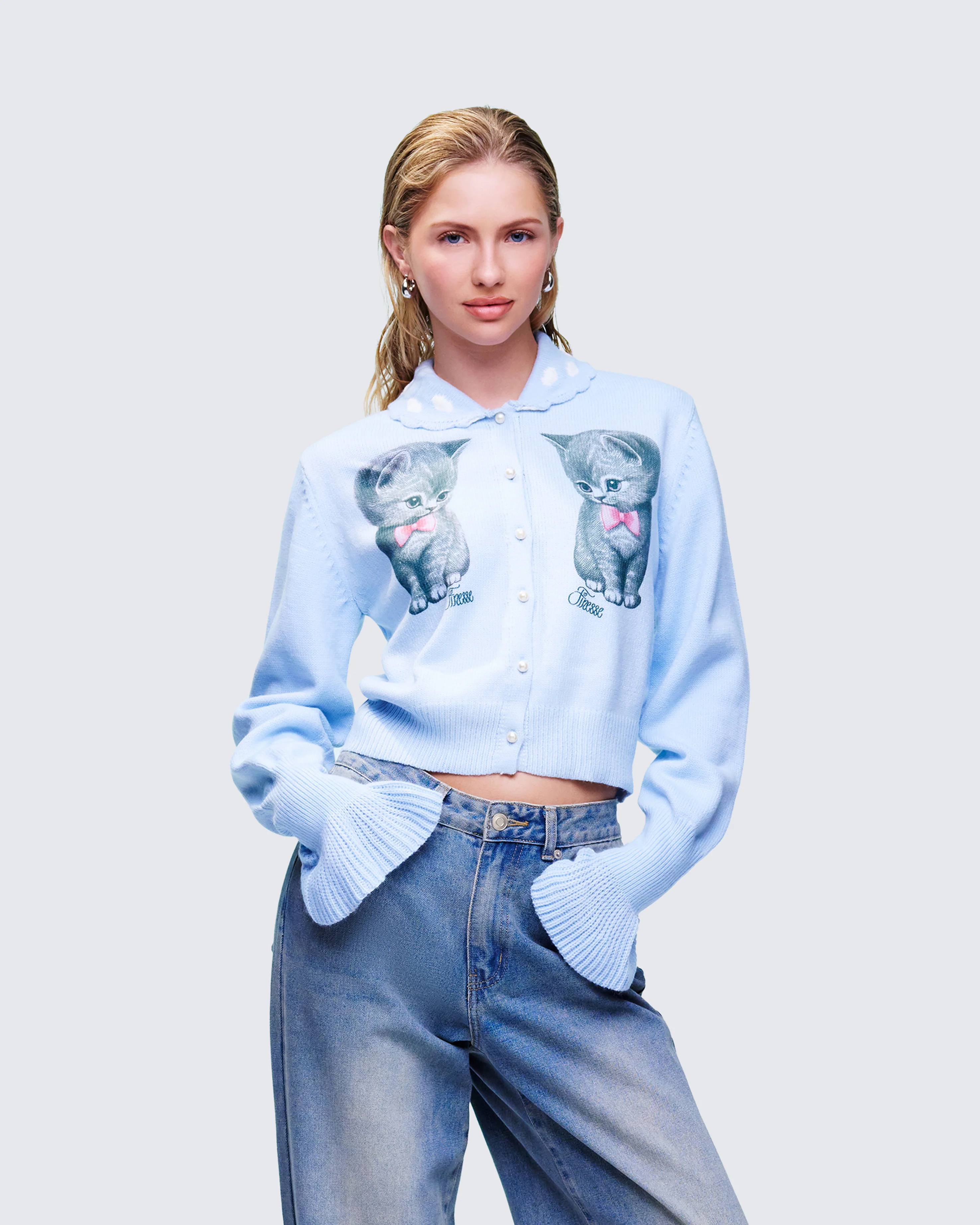 Kitty Blue Printed Cardigan - Image 3