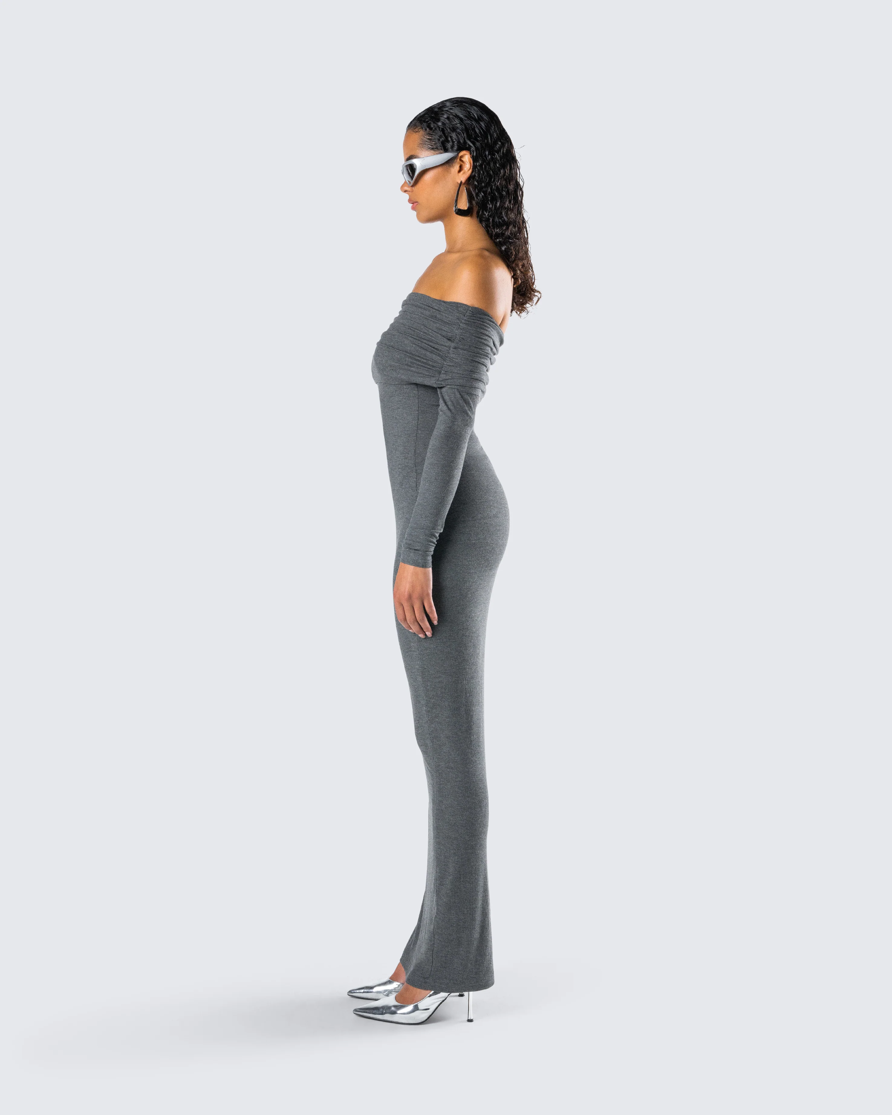 Kyan Charcoal Off Shoulder Maxi Dress - Image 6