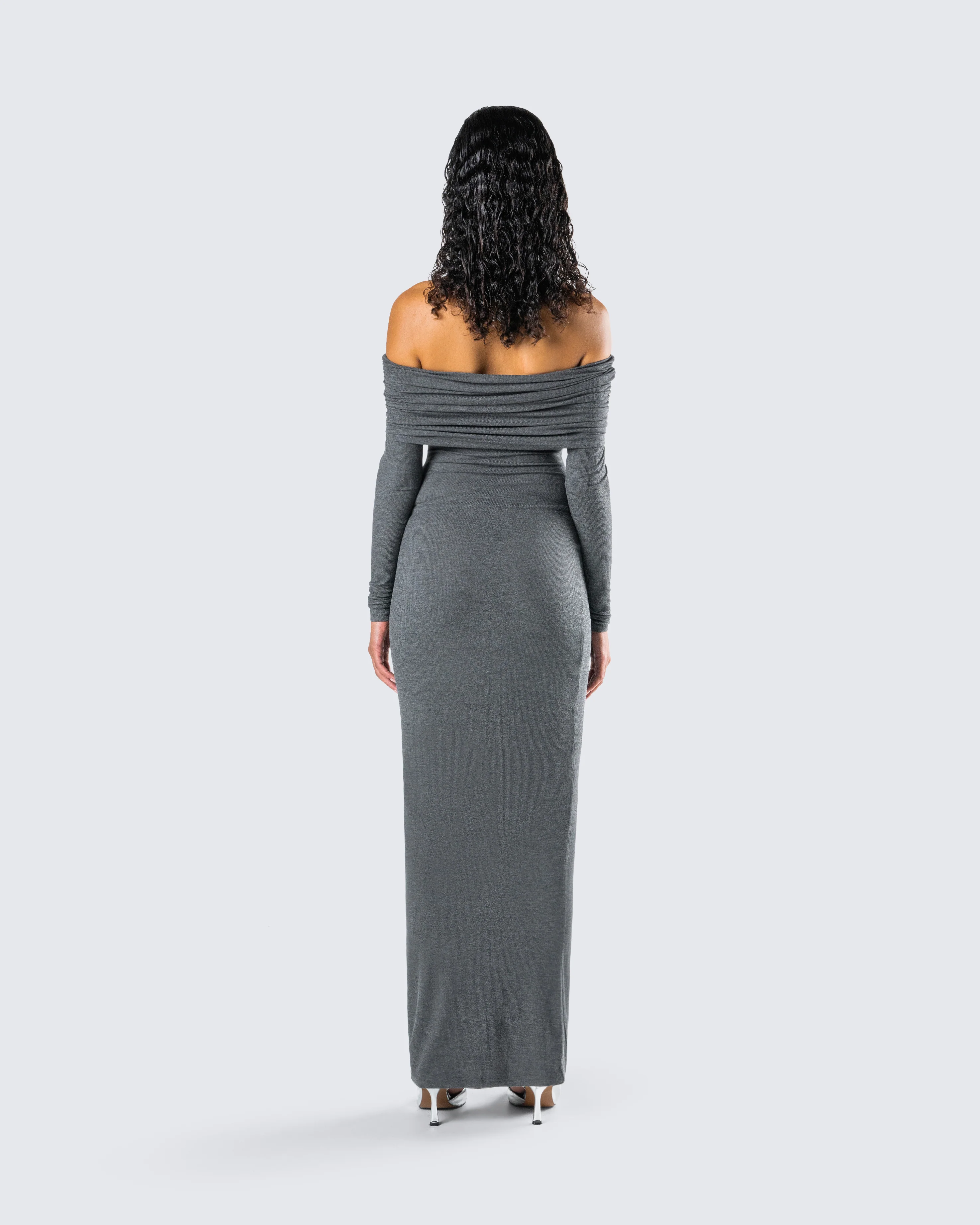 Kyan Charcoal Off Shoulder Maxi Dress - Image 7