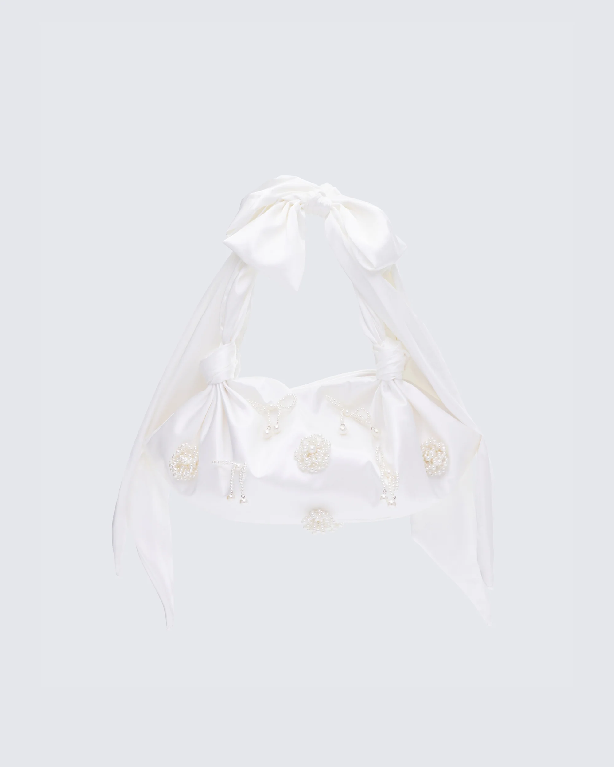 Kymani White Satin Bag with Pearl Detail - Image 2