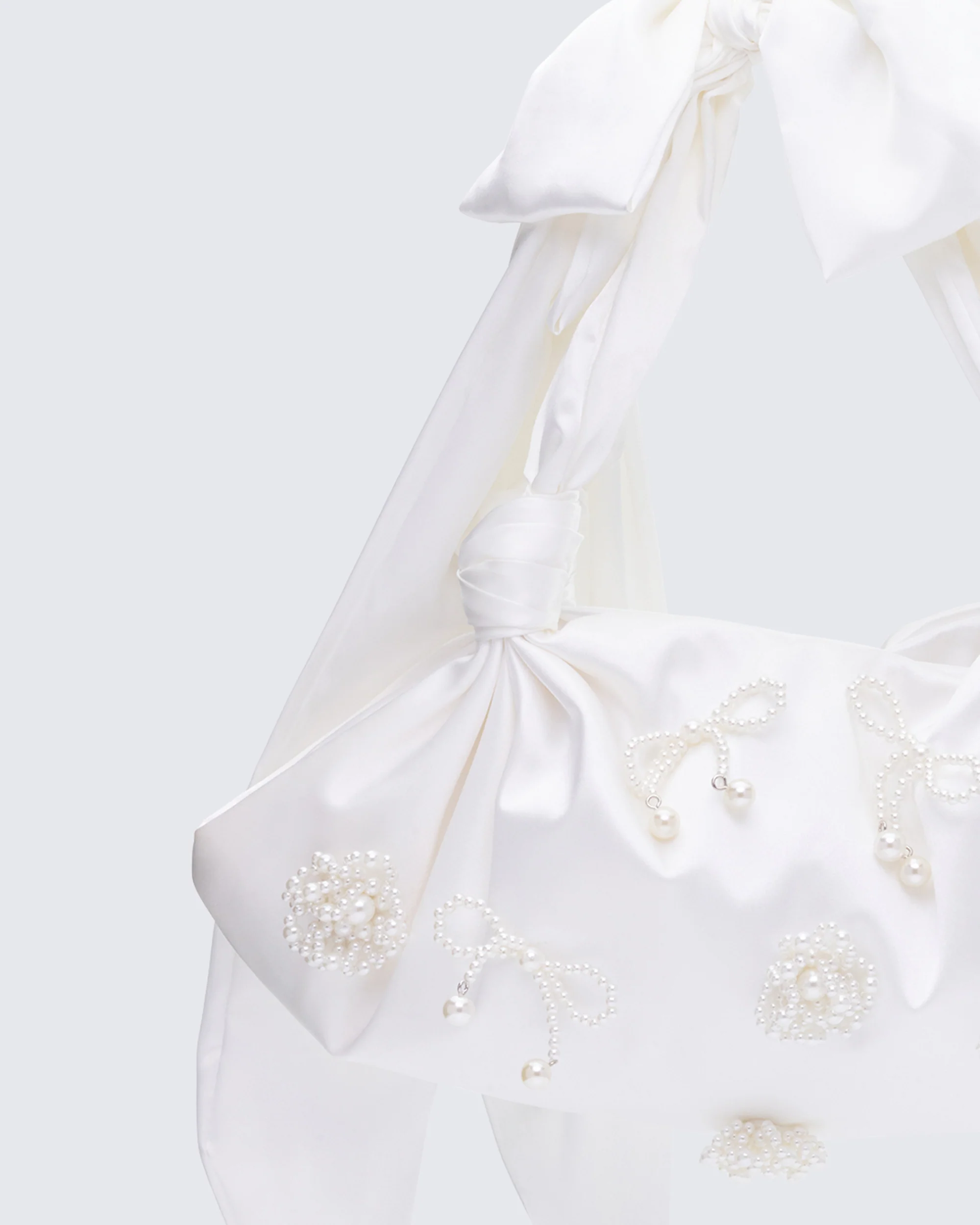 Kymani White Satin Bag with Pearl Detail - Image 3