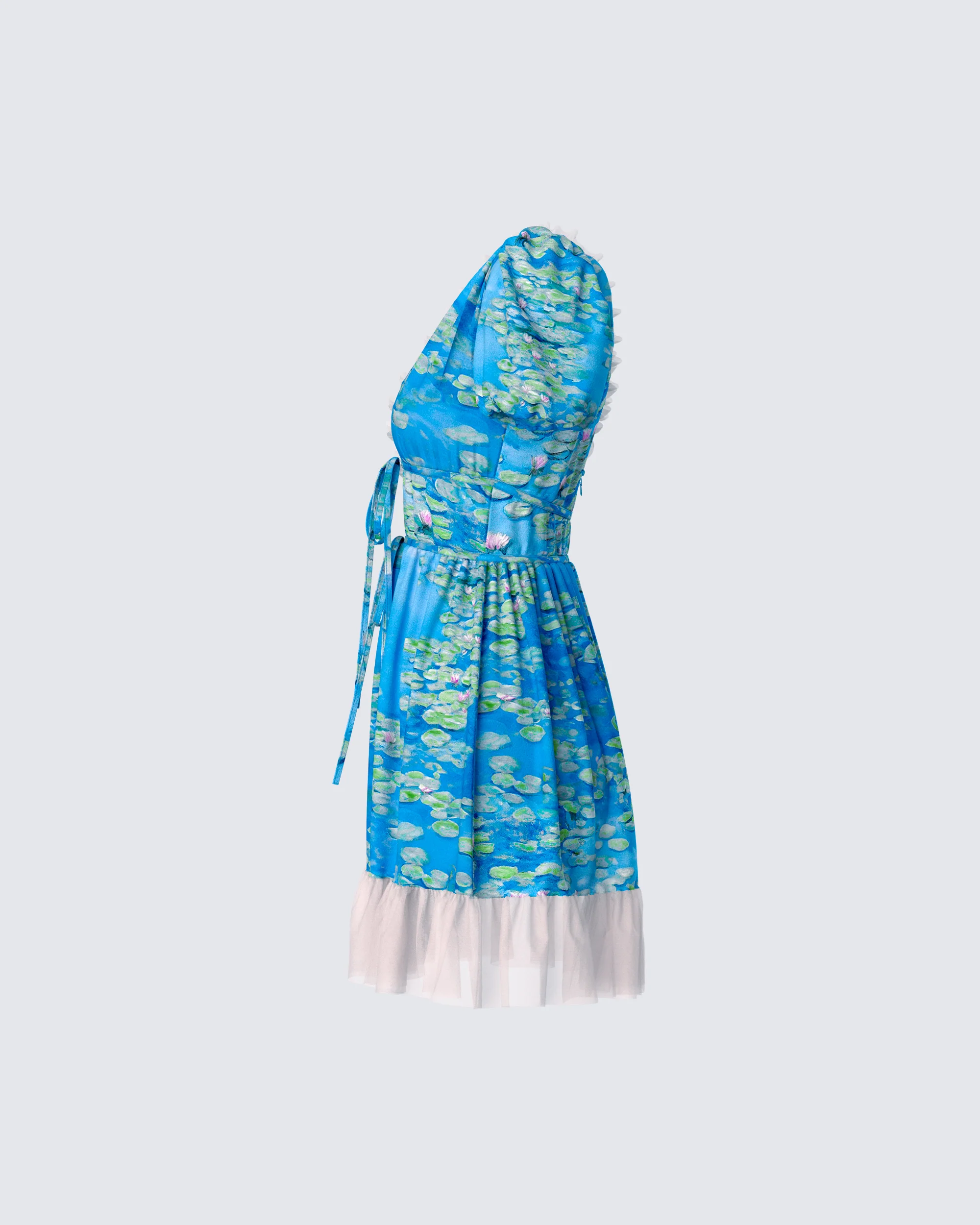 Lacey Blue Water Lilies Print Mini Dress - Image 2